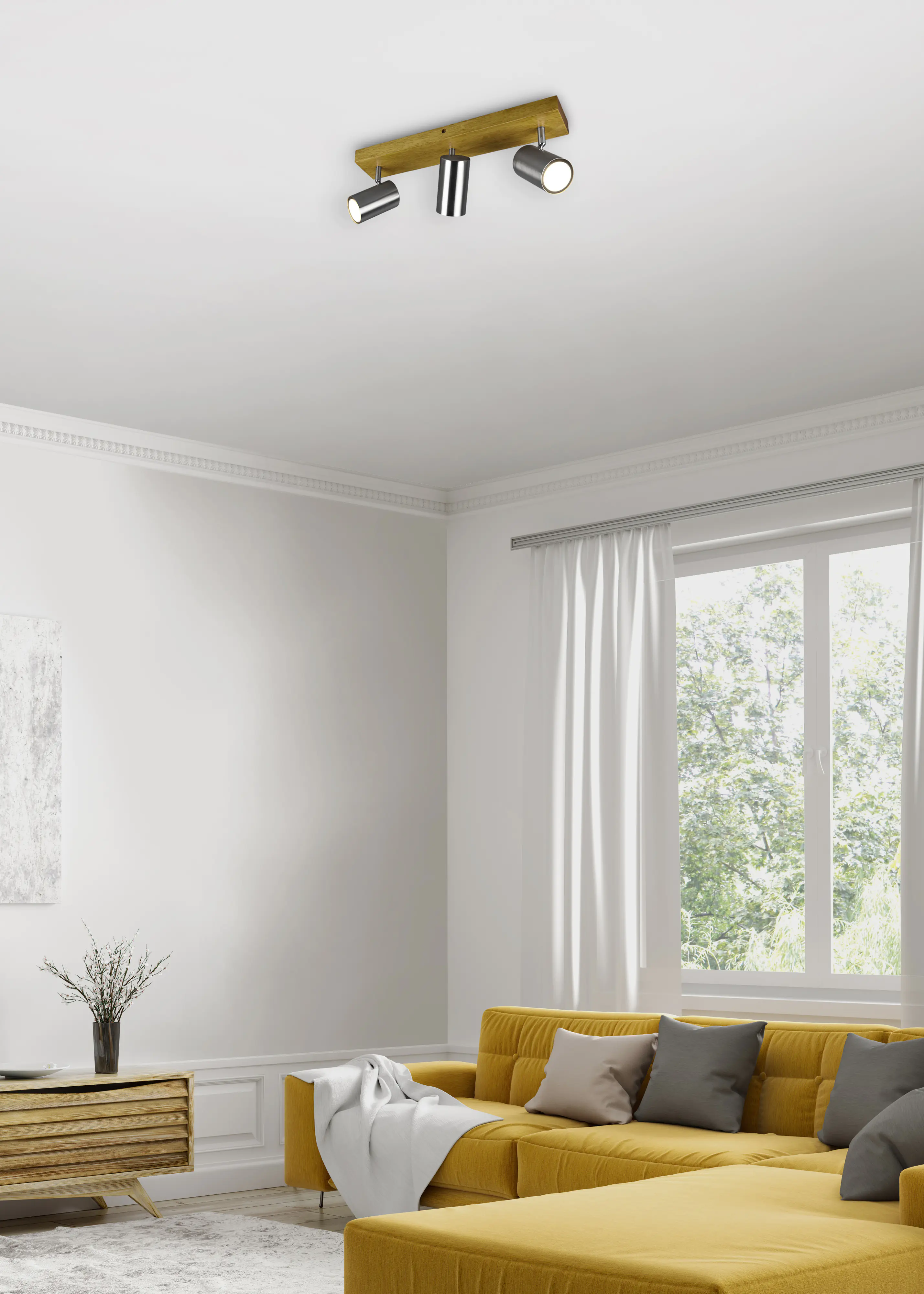 Trio Leuchten 3er Spot Marley GU10, nickel matt, holzfarbig