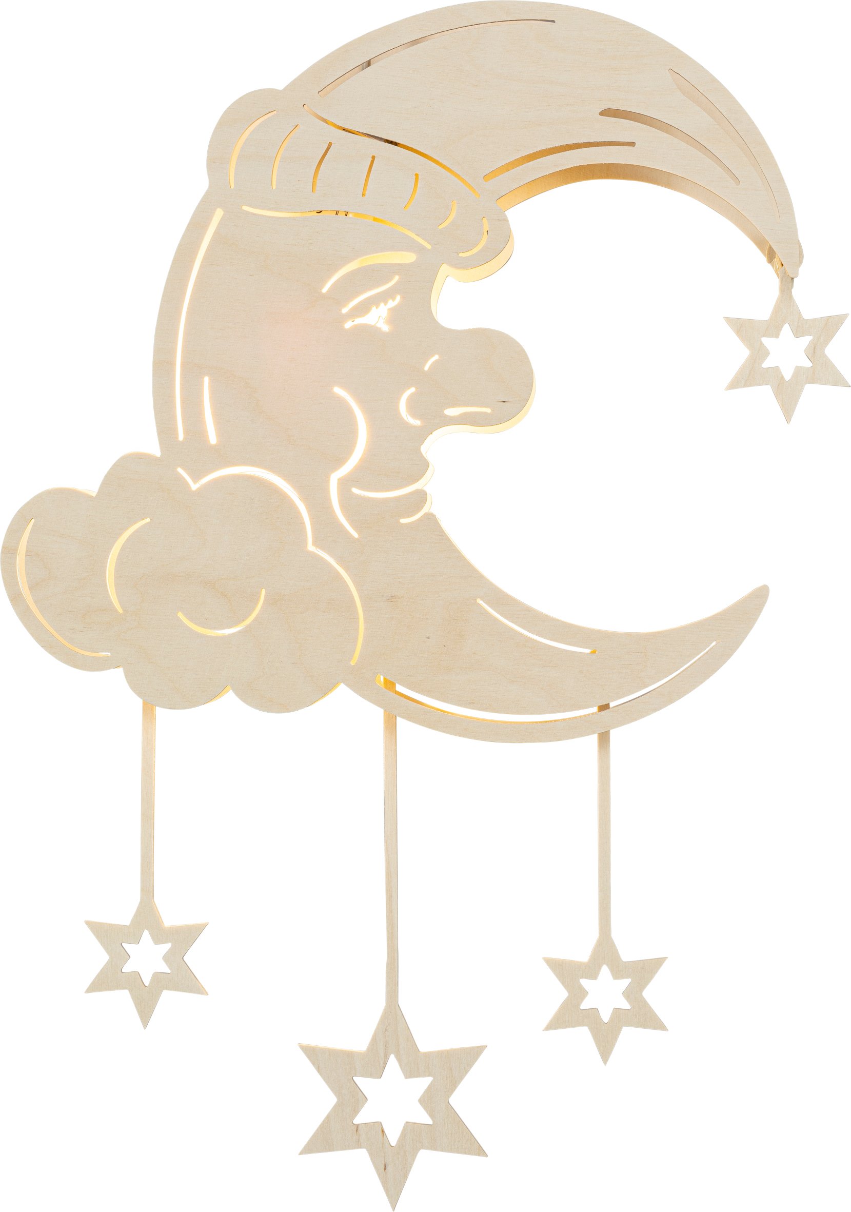 Saico LED-Fensterbild Träumender Mond am Sternenhimmel Holz 44 cm warmweiß natur