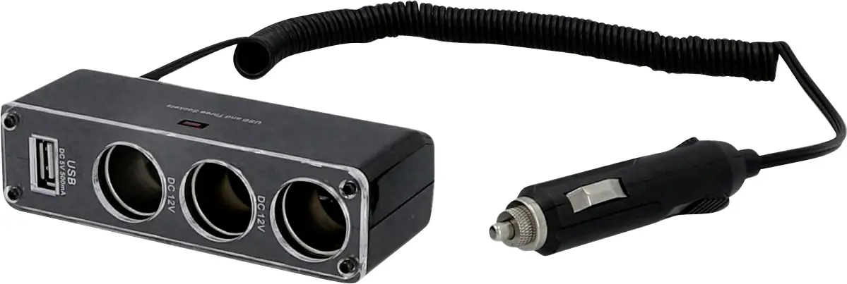 Cartrend Steckdose 3-Port mit USB mit Spiralkabel