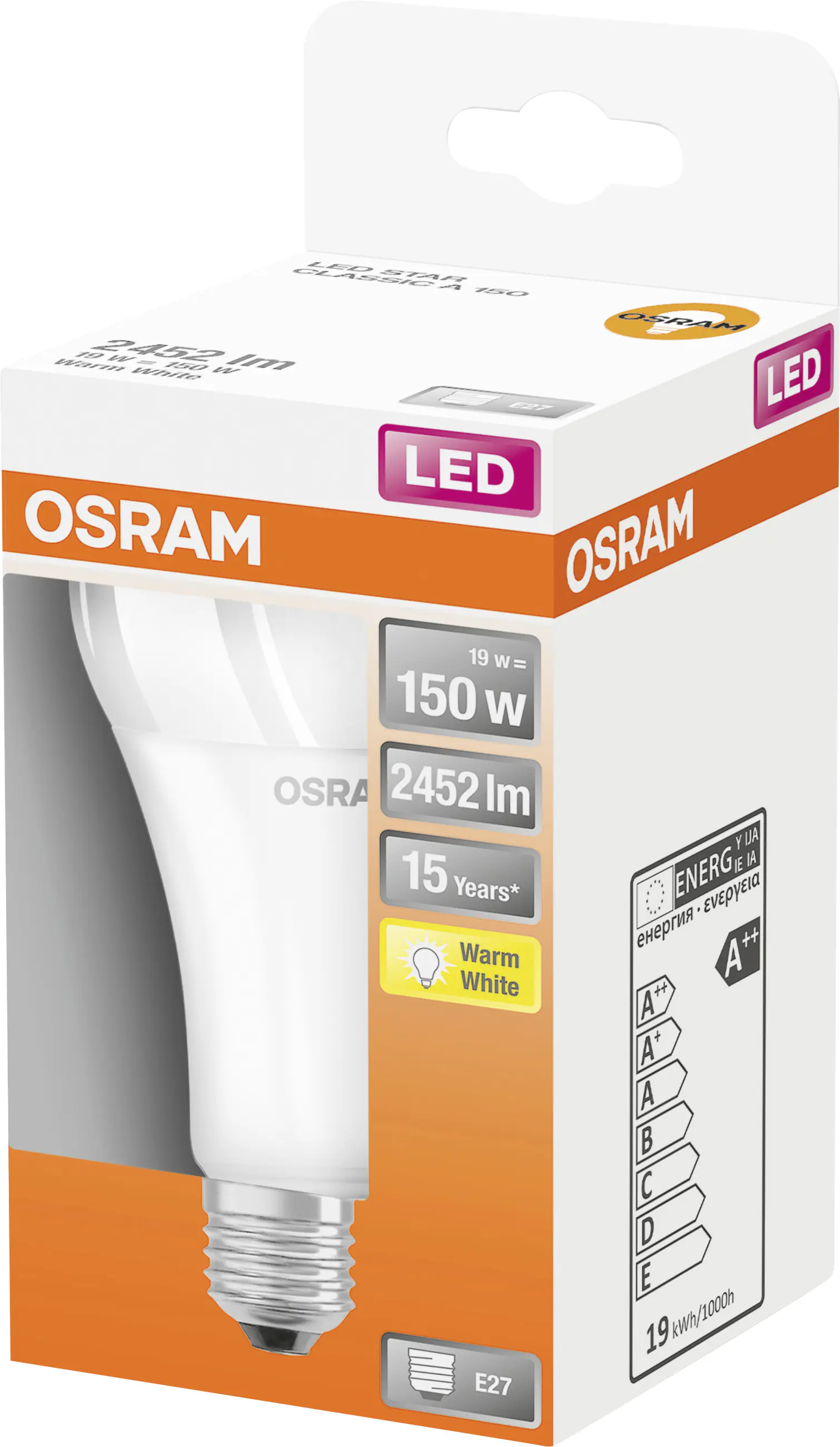 Osram LED Leuchtmittel Star Classic A150 E27 19W warmweiß, weiß matt