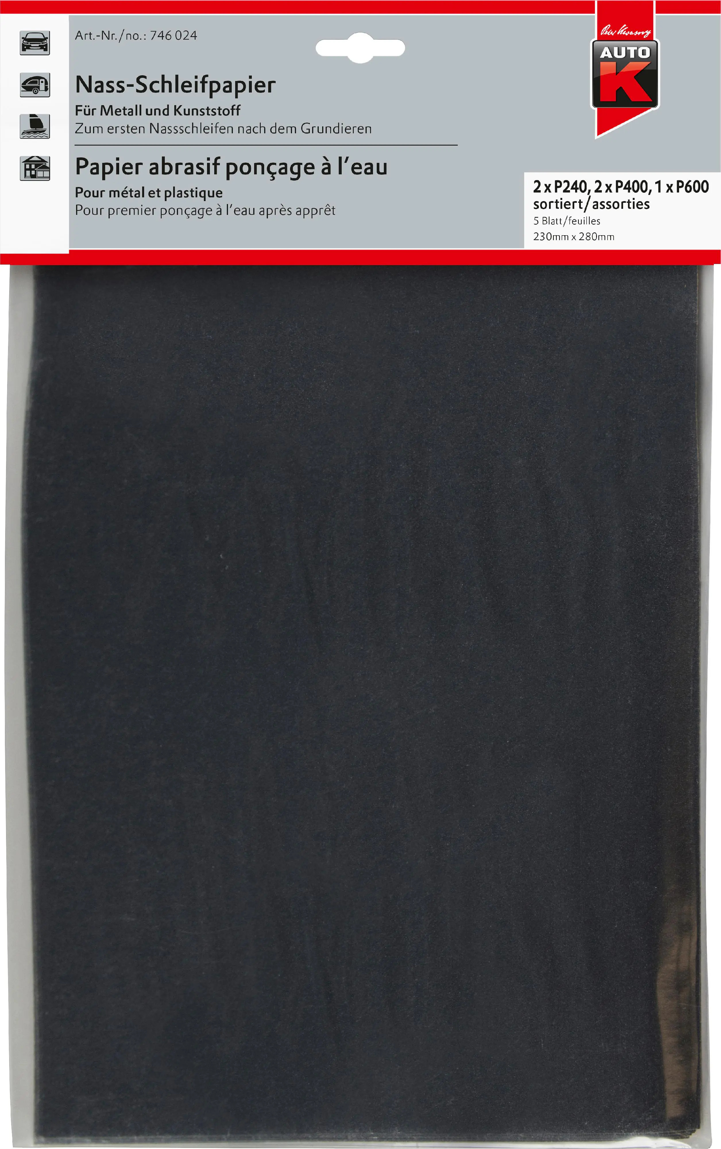 Auto-K Nass-Schleifpapier P1200 23x28 23 x 28 cm, 5 Stück