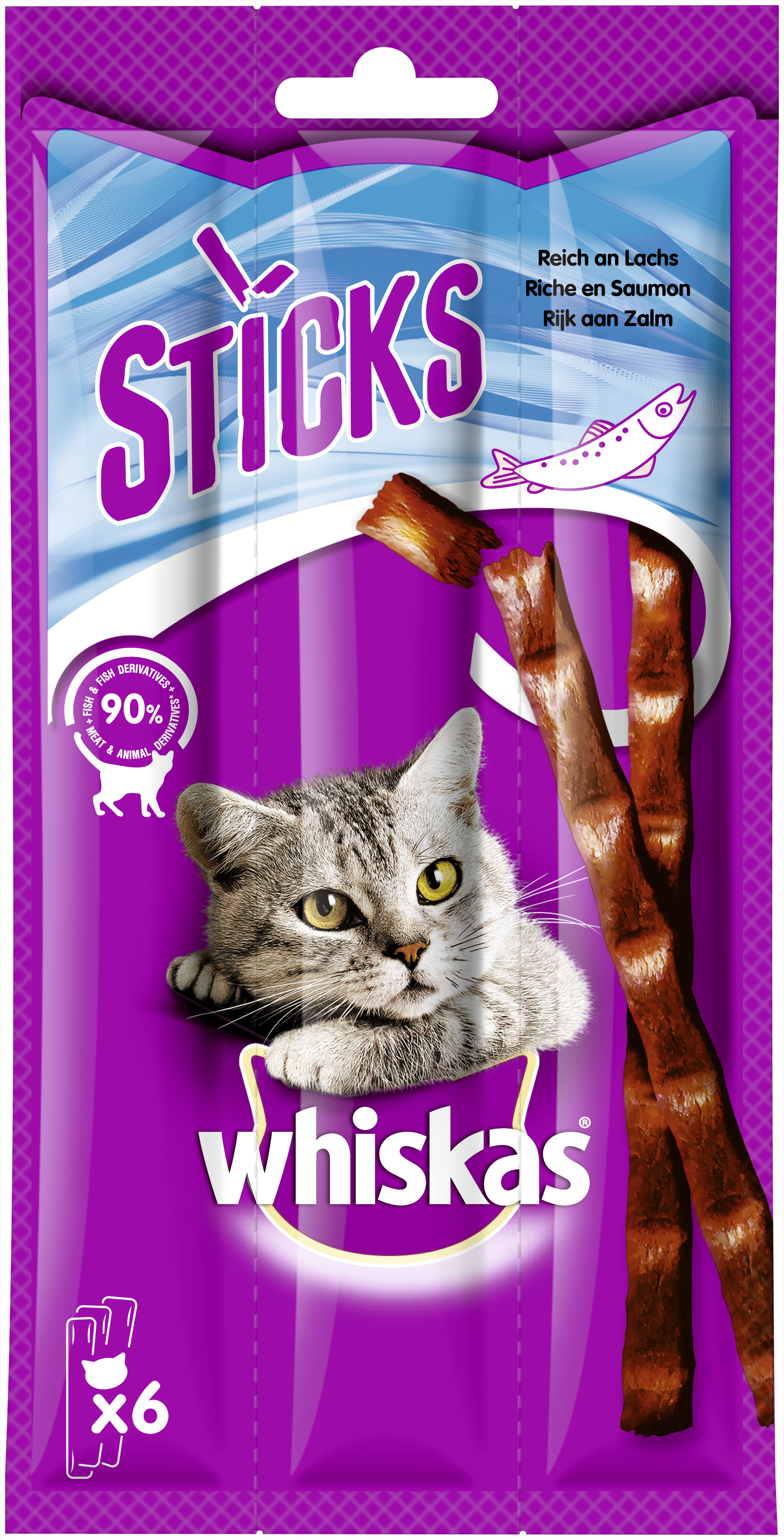 Whiskas Katzensnack Sticks Reich an Lachs 36 g / 6 Stück