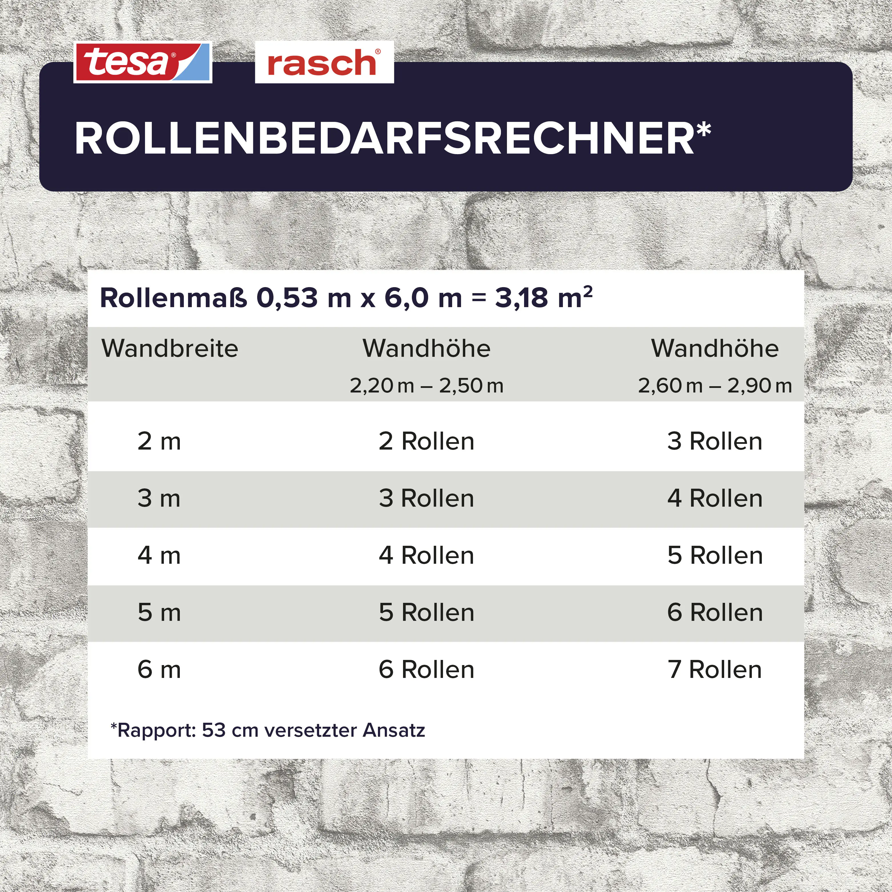 Tesa x Rasch selbstklebende Tapete Clayton Backstein grau 6 x 0,53 m