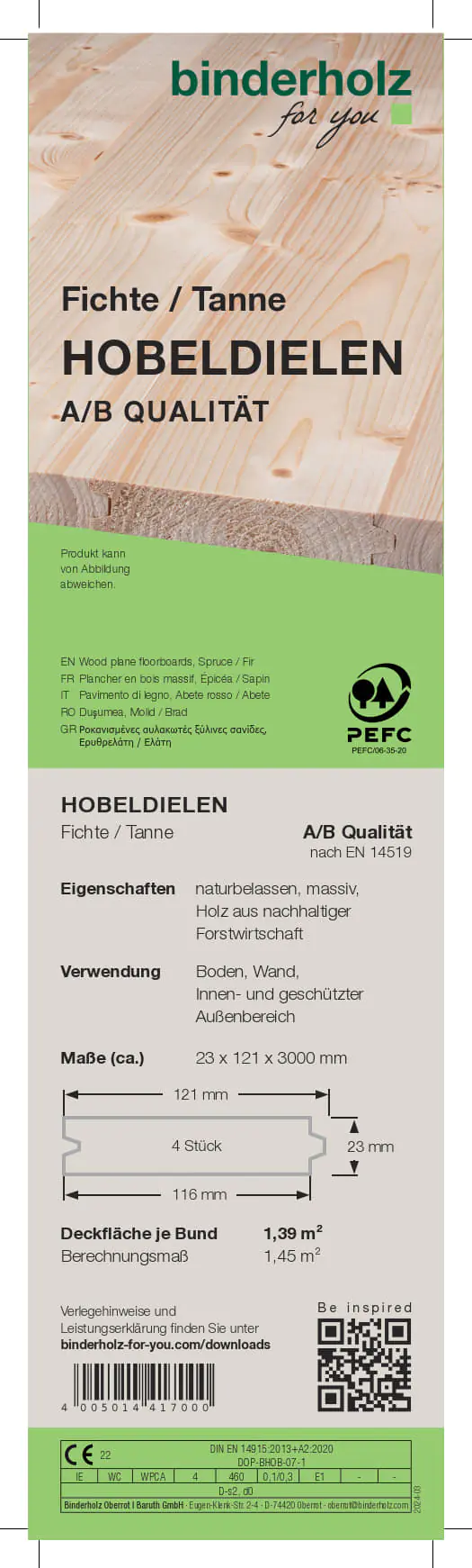 Hobeldiele Fichte Tanne 300 x 12,1 cm 23 mm gehobelt