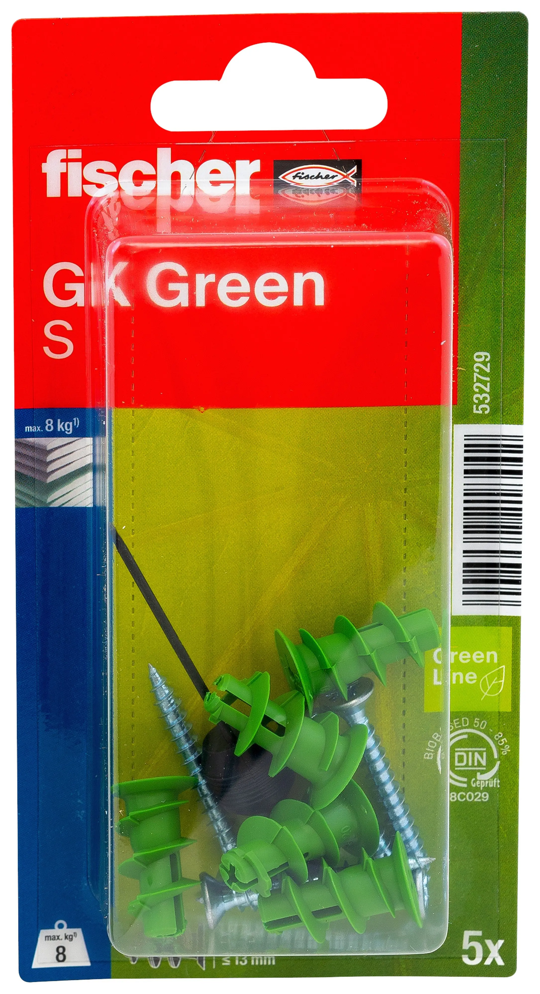 Fischer Gipskartondübel GK Green S 22 mm mit Schraube - 5 Stück