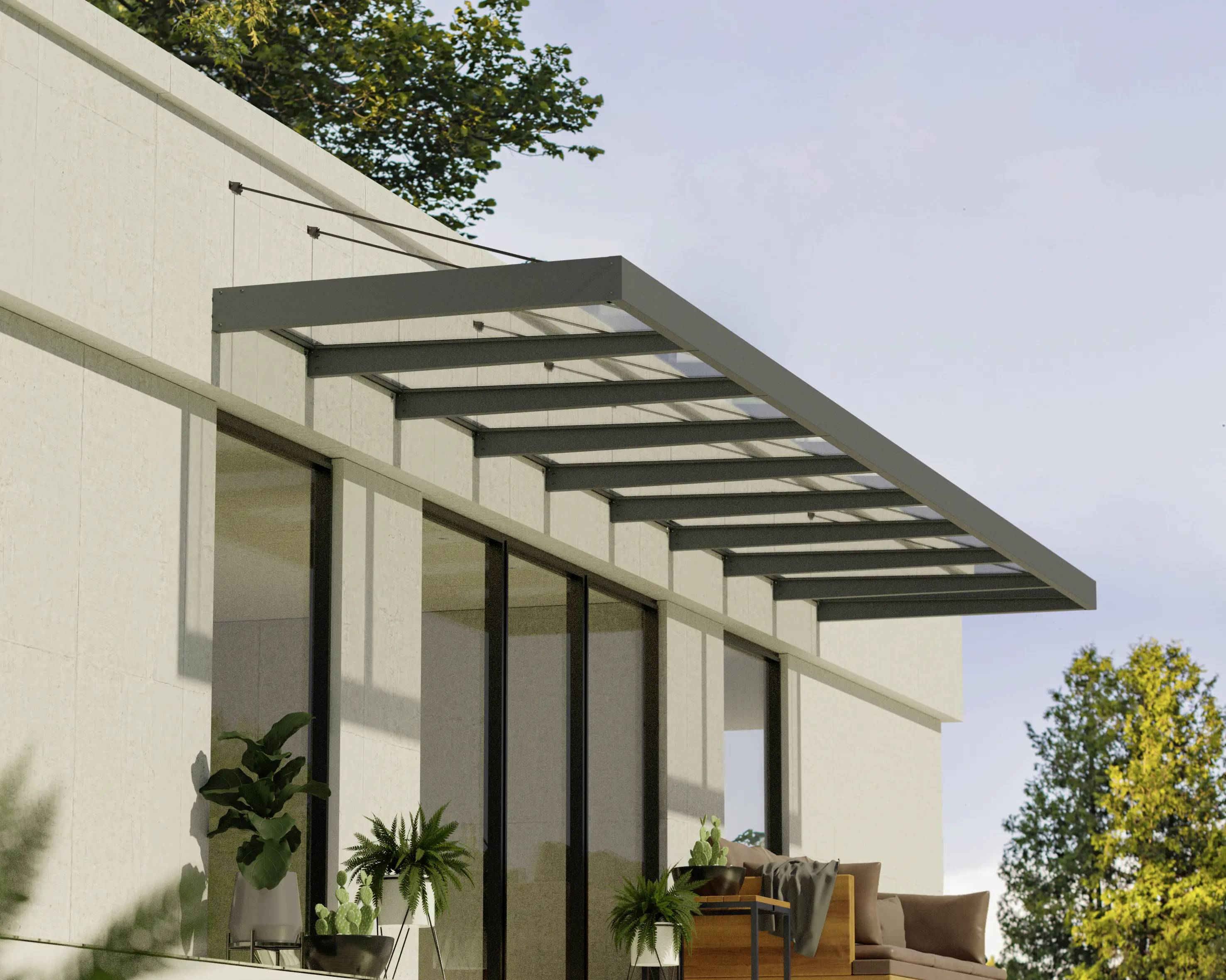 Canopia Vordach Sophia XL 9000 Grau Alu 845 x 140 cm