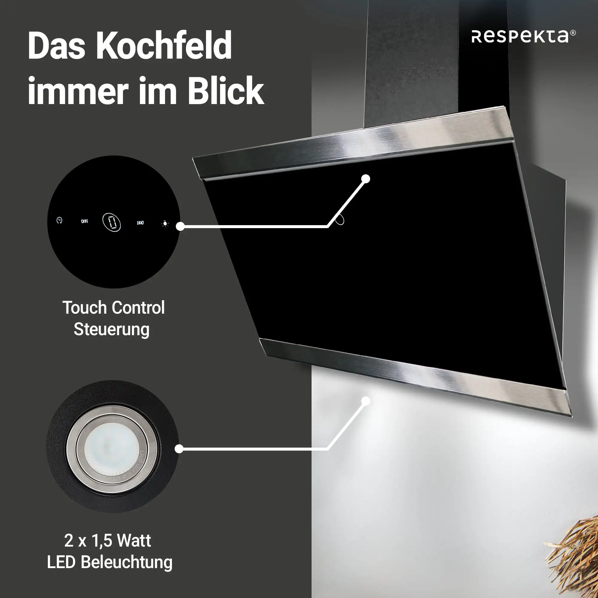 Respekta Dunstabzug-Schräghaube CH89060S Respekta Dunstabzug-Schräghaube CH89060S
