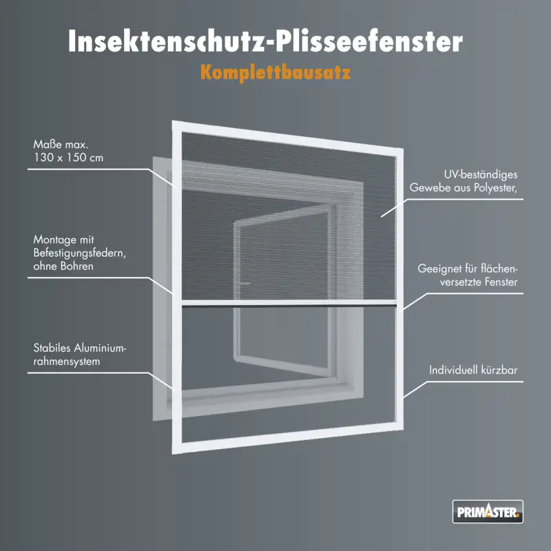 Primaster Fliegenschutz-Plissee 130 x 150 cm weiß/weiß kürzbar