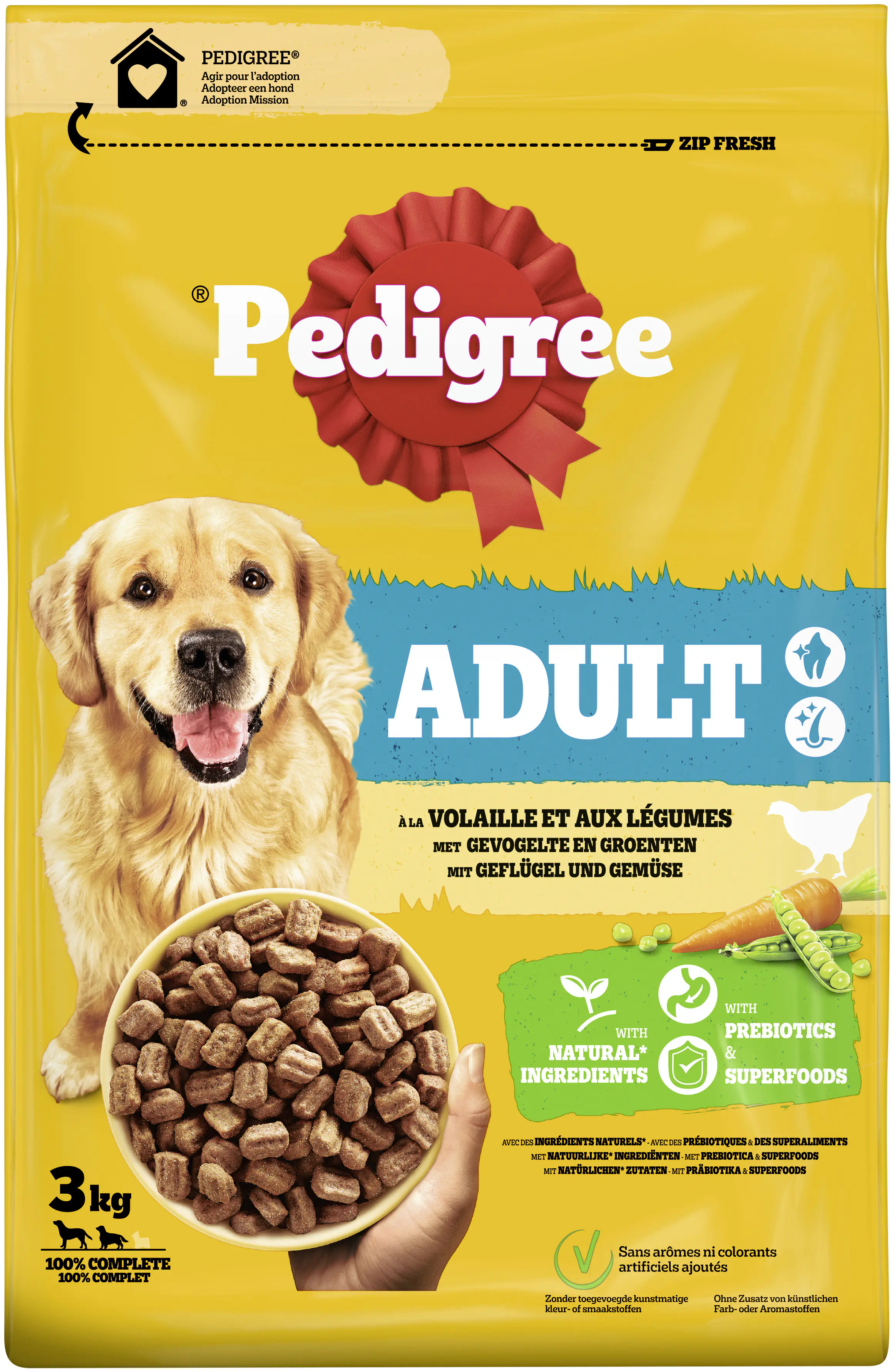 Pedigree Hundetrockenfutter Adult 3 kg Geflügel & Gemüse 