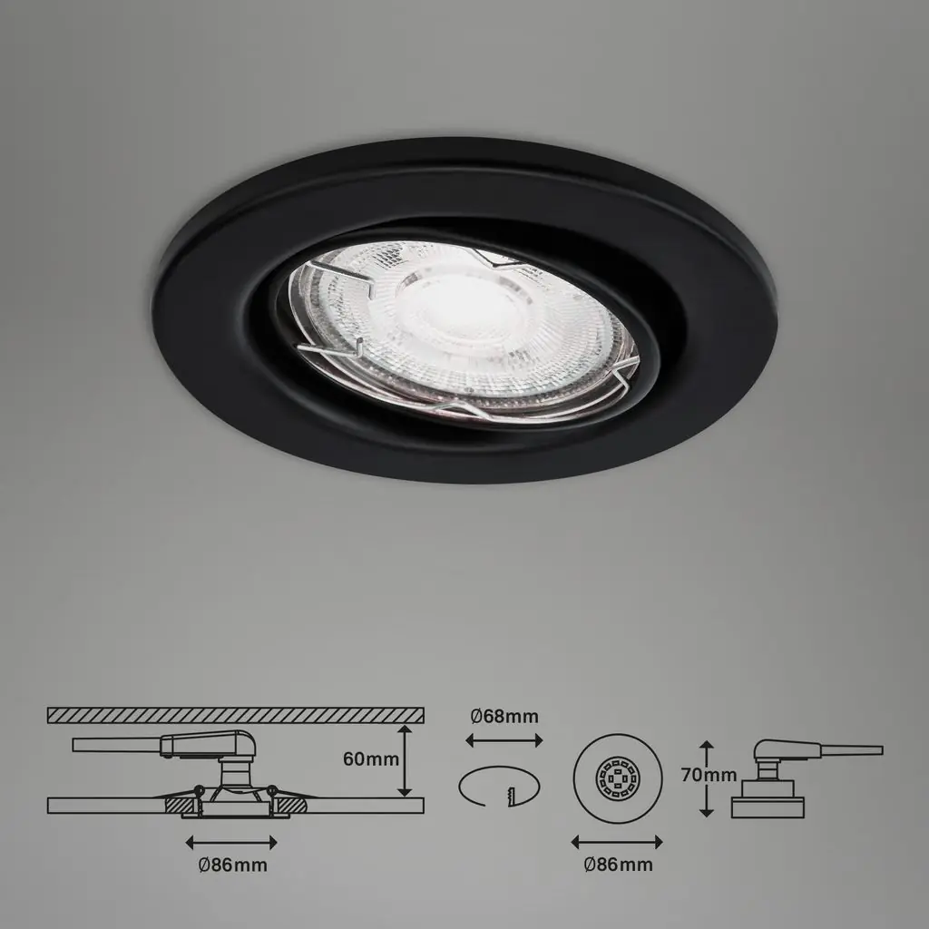 Di-Ka LED Einbauleuchte Sten 3er Set schwarz-matt Ø 8,5 cm GU10 5 W