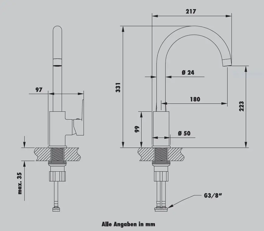 Primaster Küchenarmatur Münster gebürstet mit Wassersparfunktion