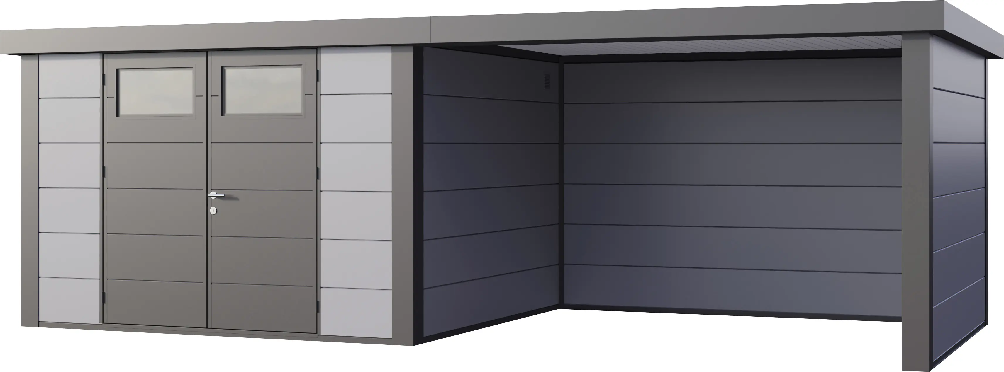 Telluria Gerätehaus Classico Lounge L 3330 rechts lichtgrau 672 x 298 cm