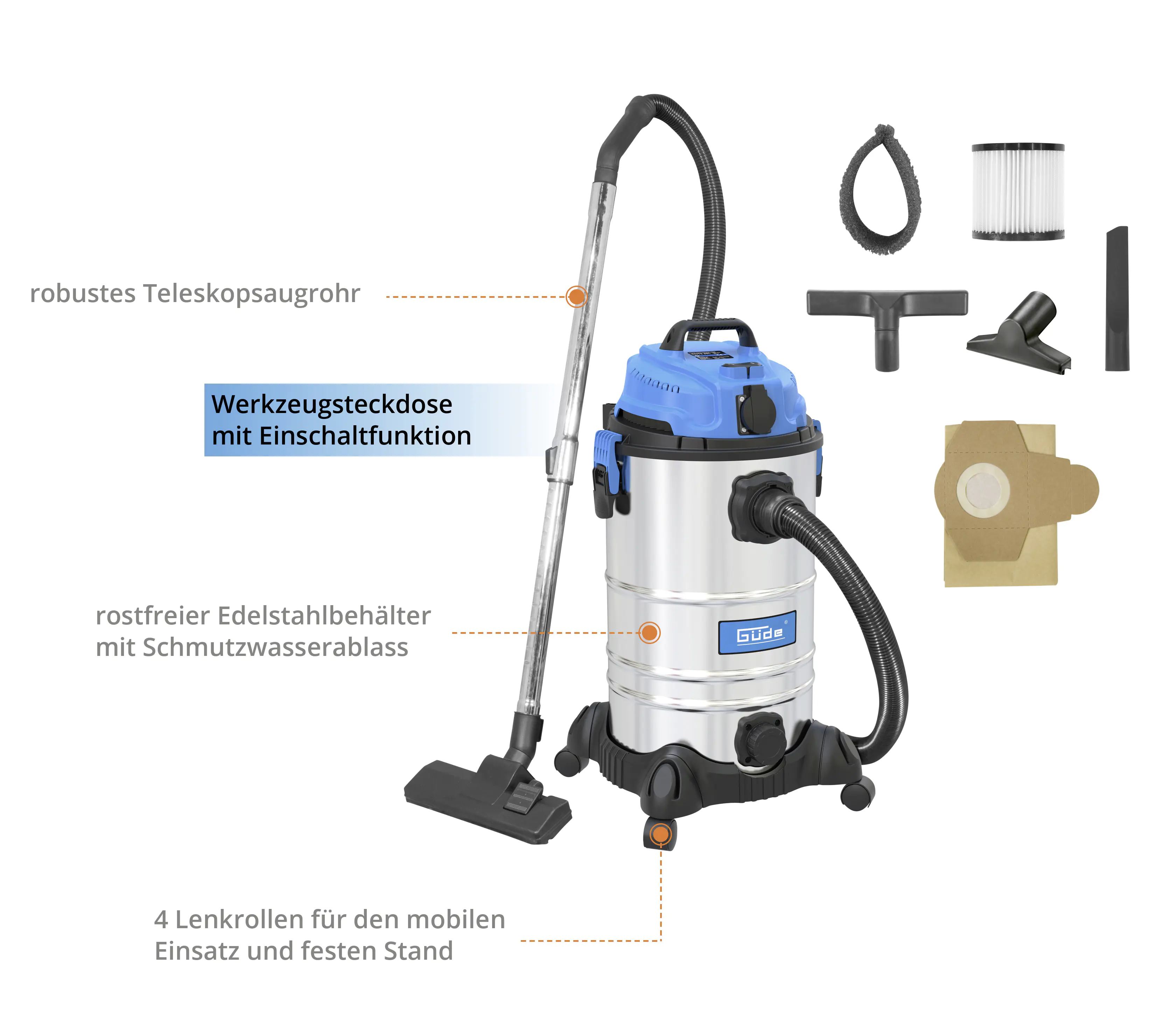 Güde Nass-Trockensauger GNTS 30L 1600 W Güde Nass-Trockensauger GNTS 30L 1600 W