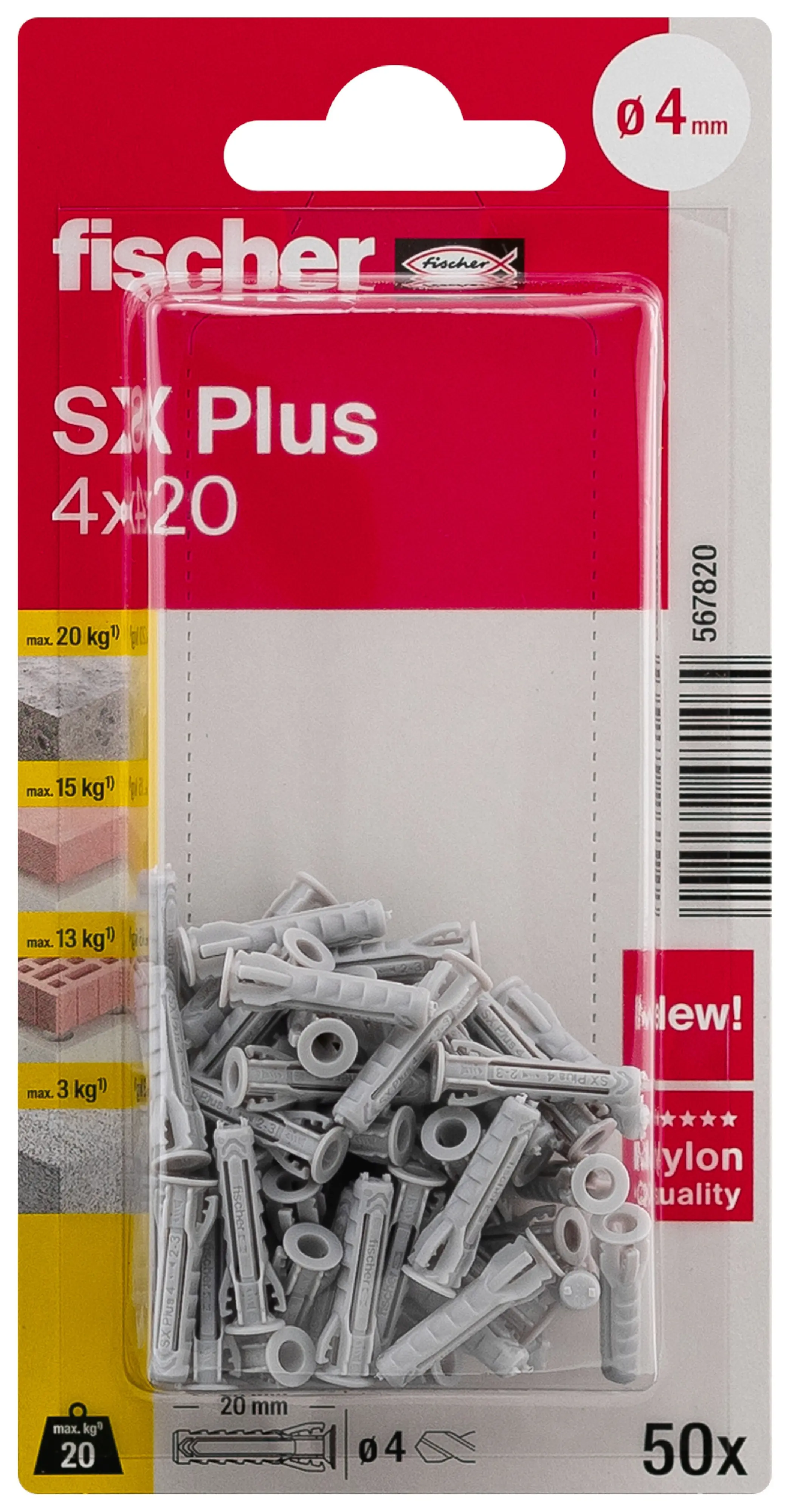 Fischer Spreizdübel SX Plus 4.0 x 20 mm - 50 Stück