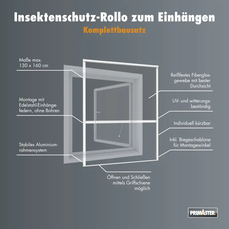 Primaster Fliegenschutz-Rollo 130 x 160 cm weiß kürzbar