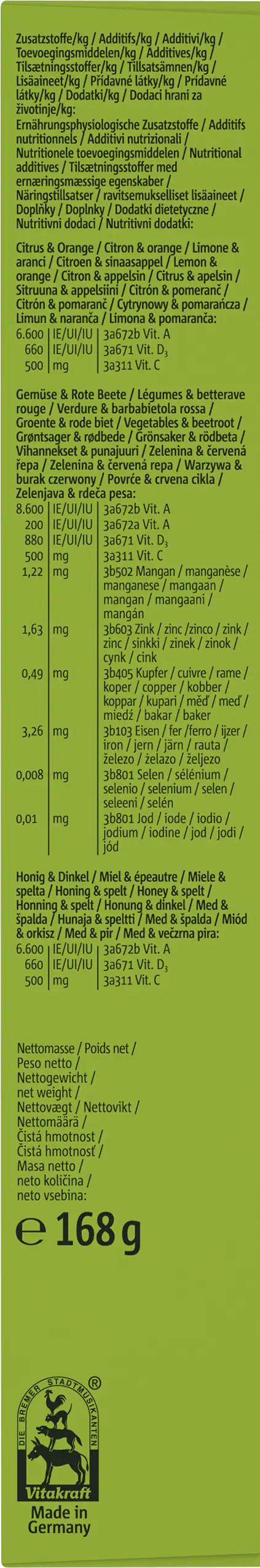 Vitakraft Kräcker®Trio Citrus Gemüse Honig 3 Stück / 168 g