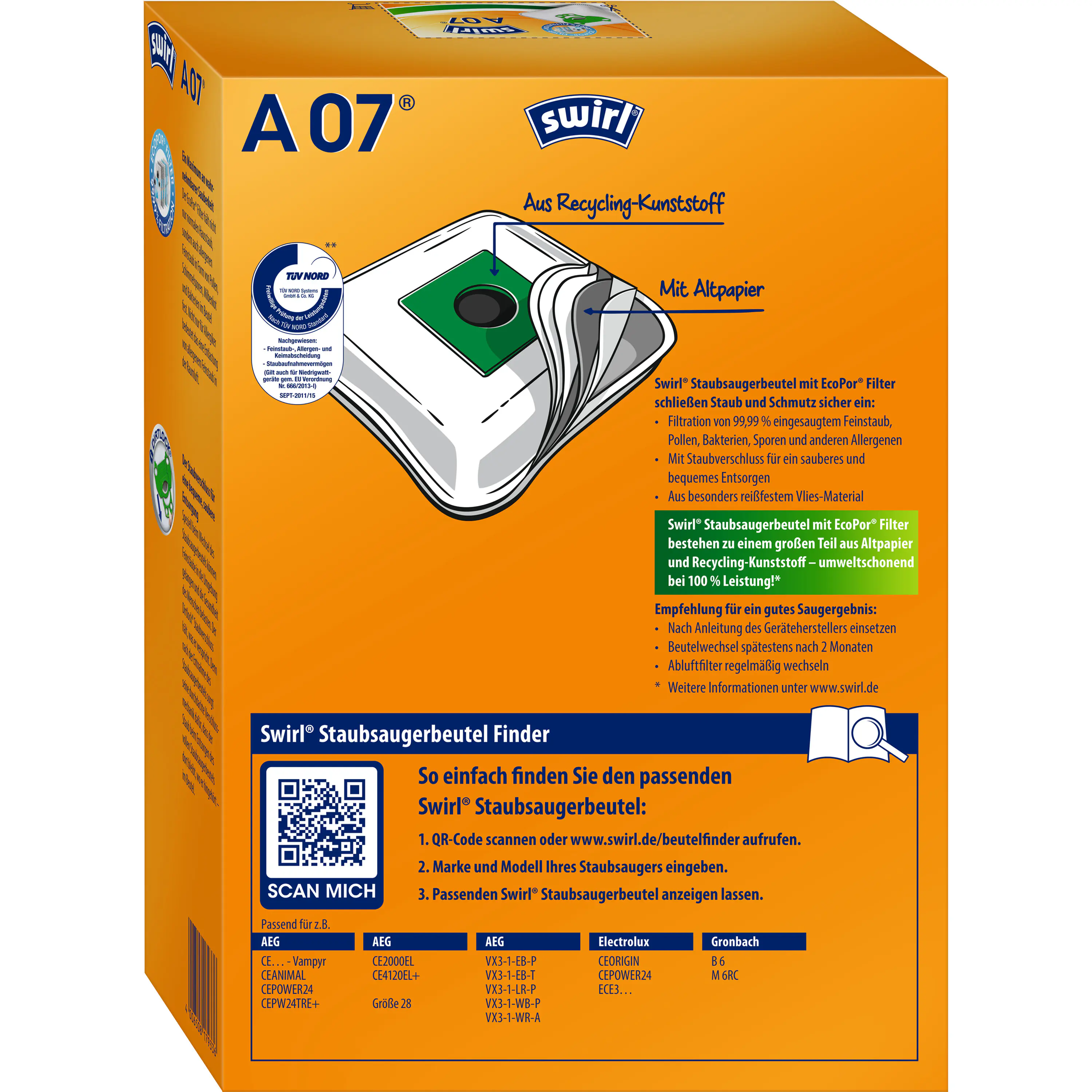 Swirl A 07 EcoPor Staubsaugerbeutel 4 Staubbeutel + 1 Filter