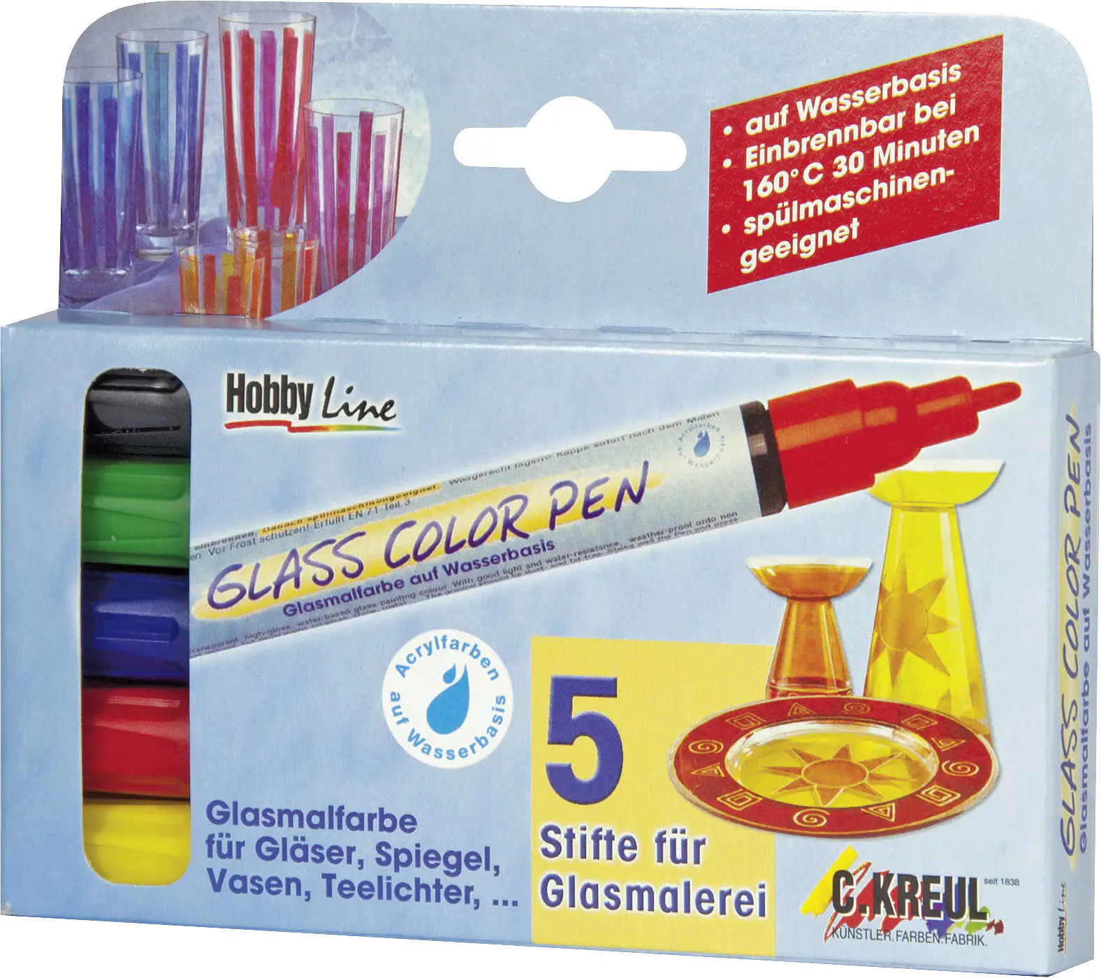 Kreul Glass ColorPen 5er Set Glasmalstift