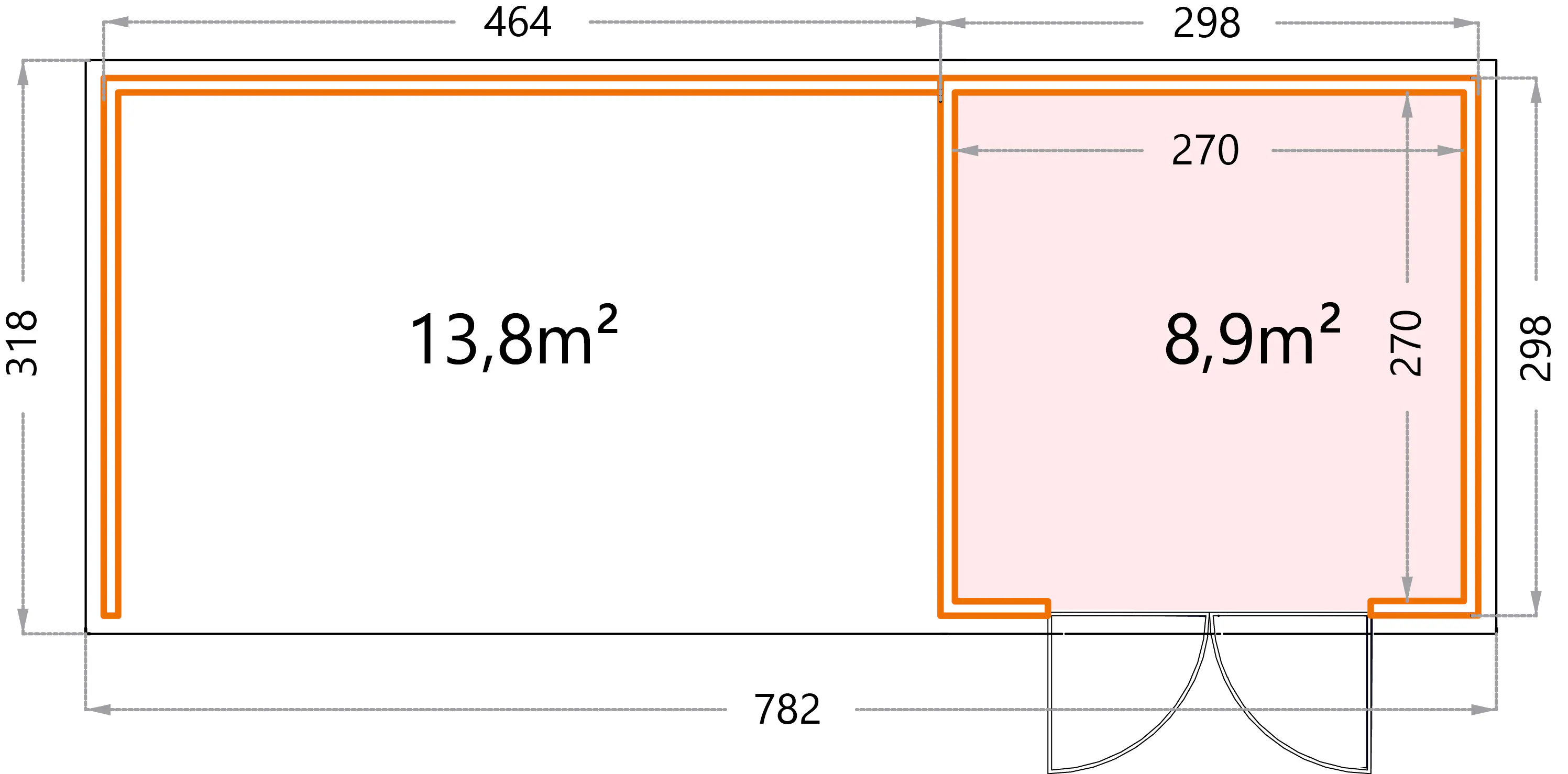 Telluria Gerätehaus Classico Lounge XL 3030 links lichtgrau 762 x 298 cm