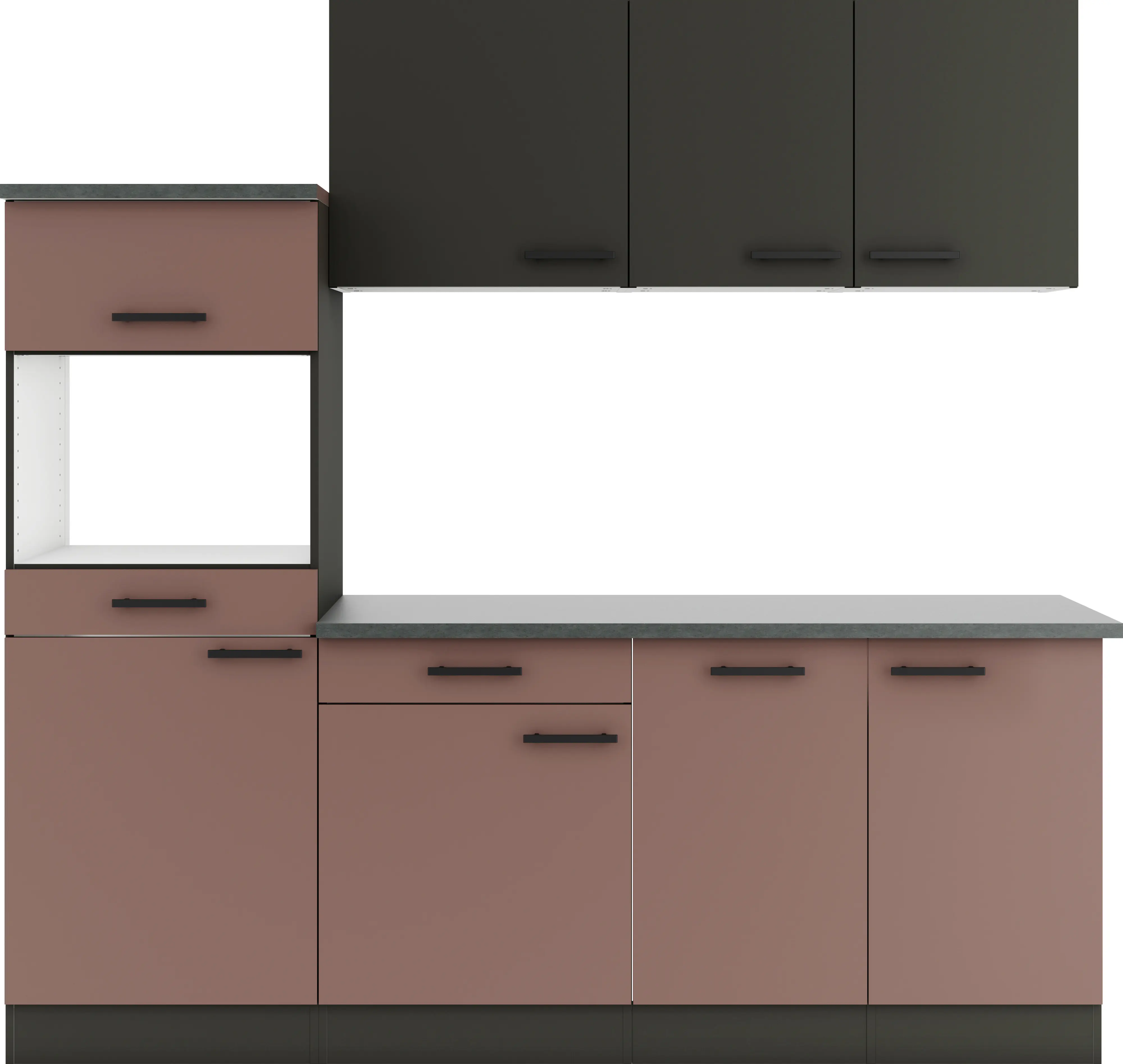 Optifit Küchenzeile Madrid 420/Nizza 407 ohne Geräte rostrot/anthrazit matt 210 cm