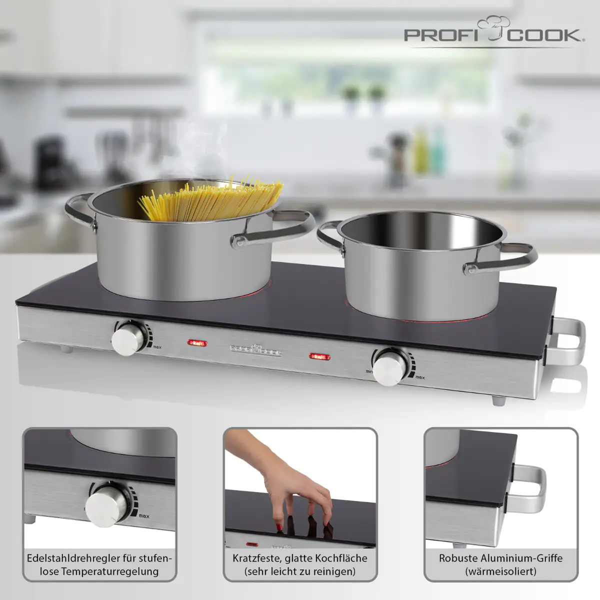 ProfiCook Kochplatte DKP1211 Glaskeramik Doppelkochplatte, 2800 Watt ProfiCook Kochplatte DKP1211 Glaskeramik Doppelkochplatte, 2800 Watt