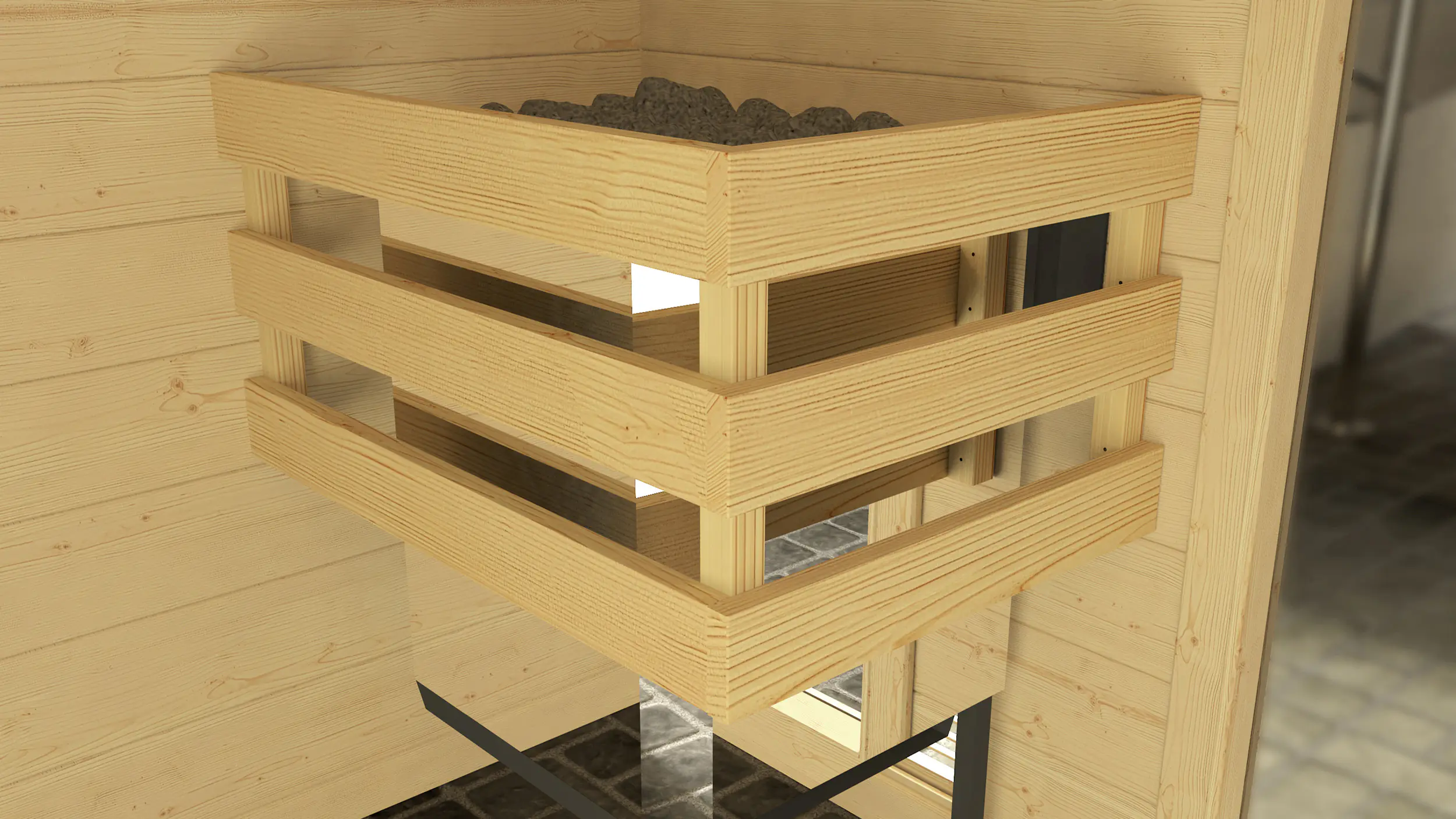 Weka Massivholz-Element-Sauna Laukkala 3 mit Glastür und Fenster