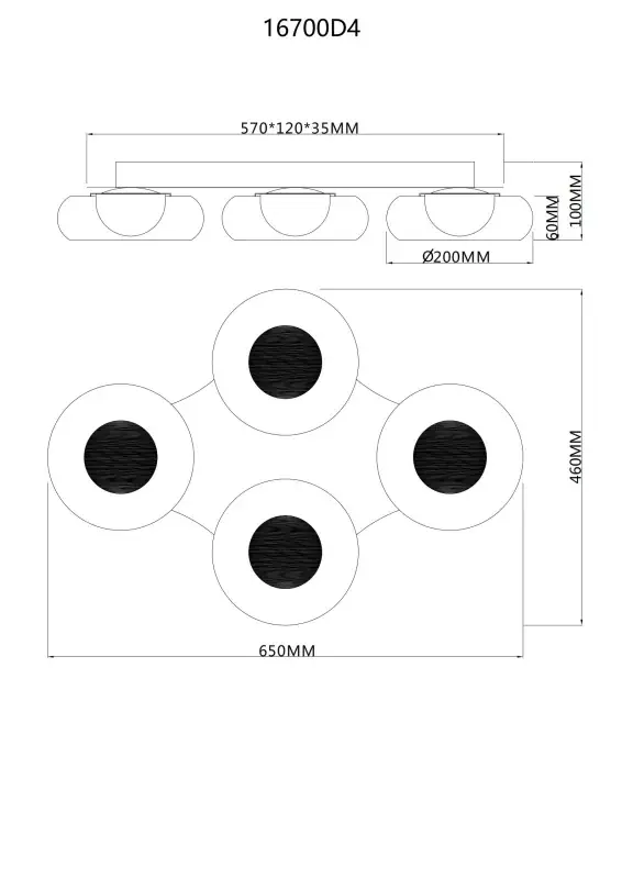 Globo Deckenleuchte Carlene 65 x 10 cm schwarz matt
