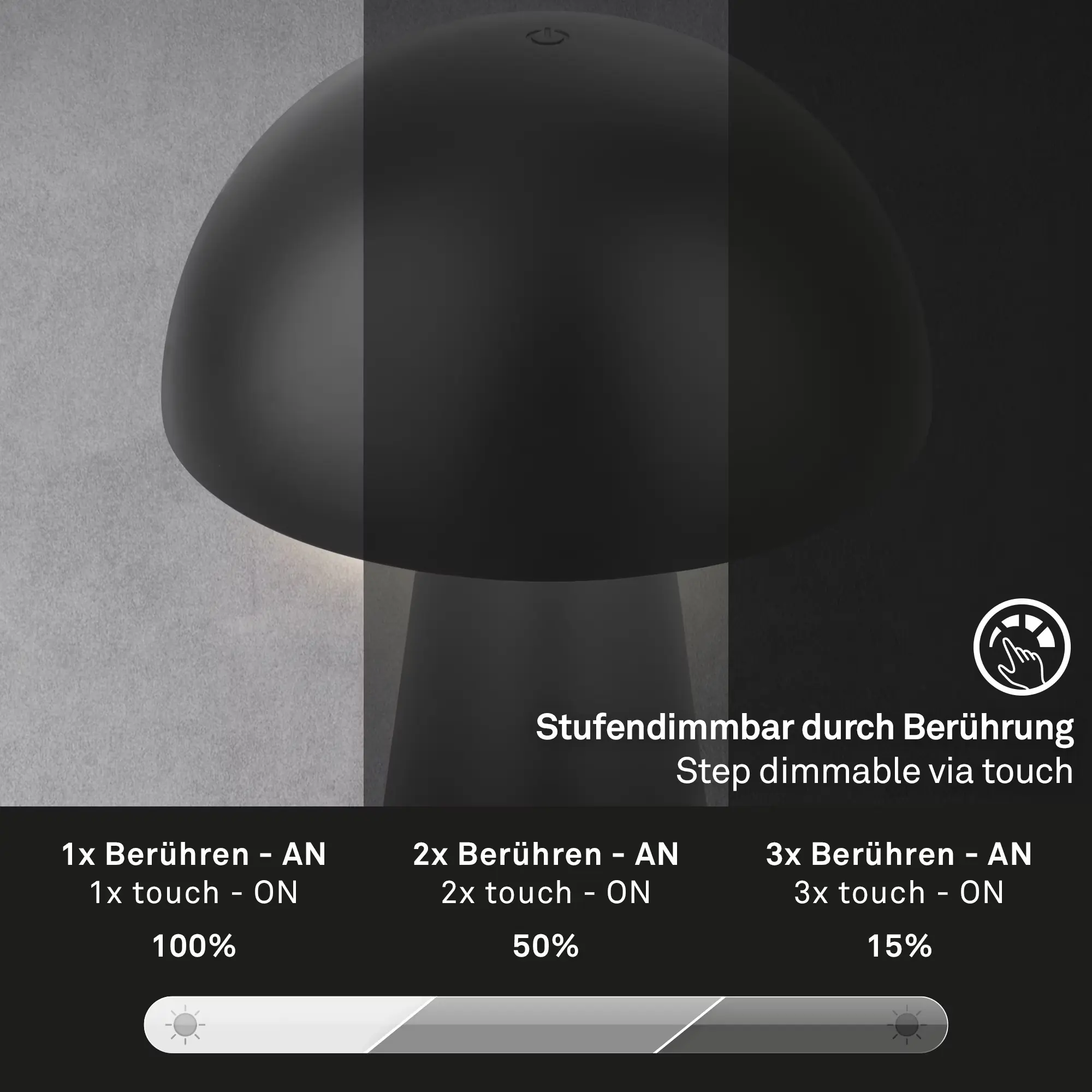 Briloner LED Akku-Tischleuchte Fungo schwarz 28 x 16 cm warmweiß Briloner LED Akku-Tischleuchte Fungo schwarz 28 x 16 cm warmweiß