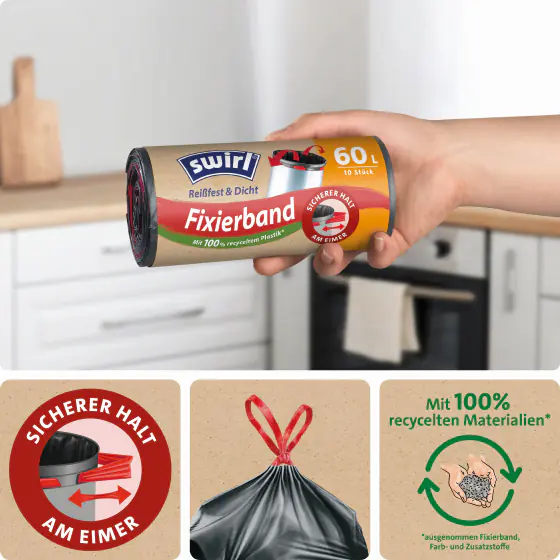 Swirl® Fixierband-Müllbeutel 60 L Reißfest & Dicht
