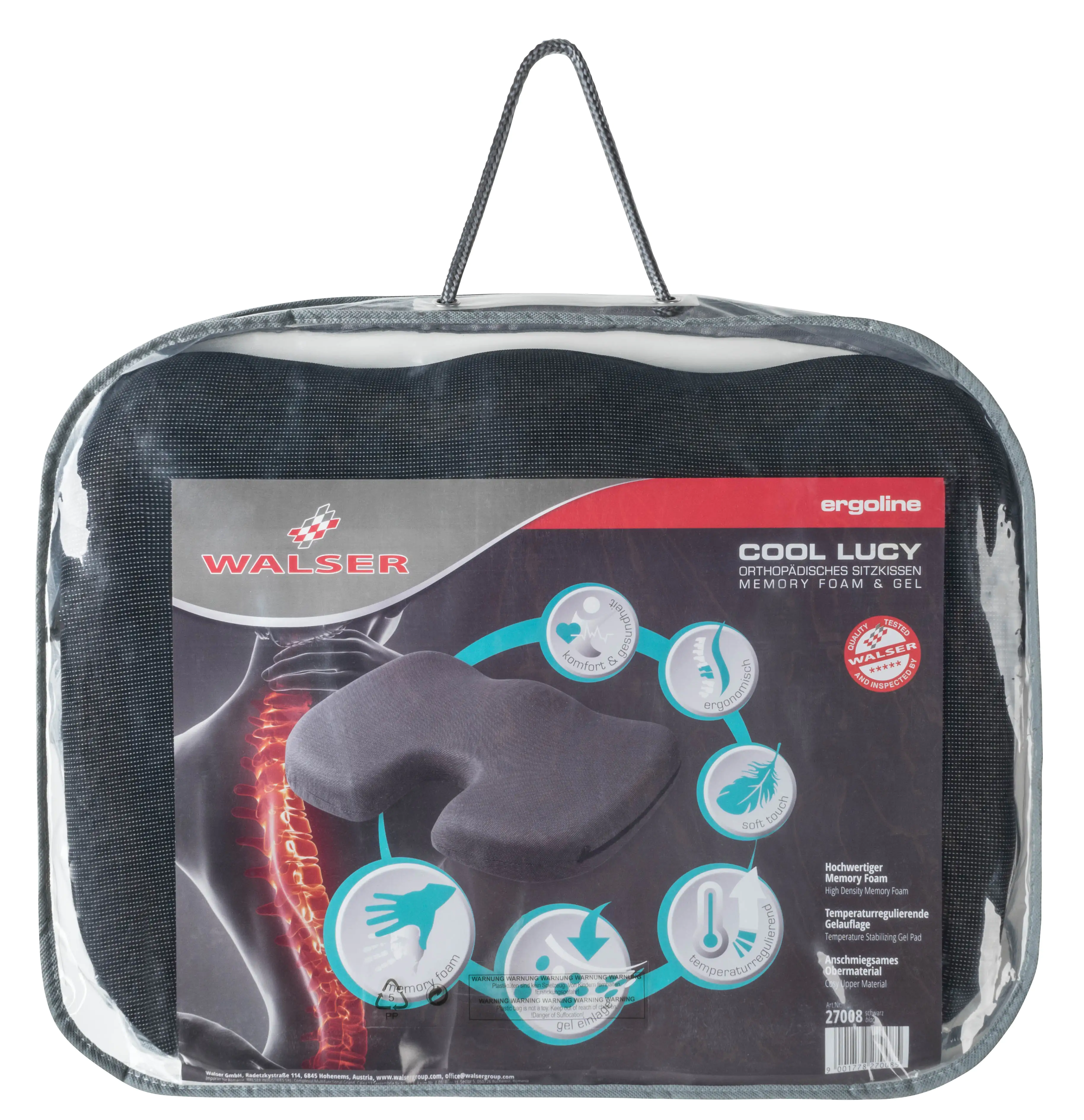 9001778270085_006 Walser Sitzkissen Cool Lucy mit Gel schwarz 1 teilig