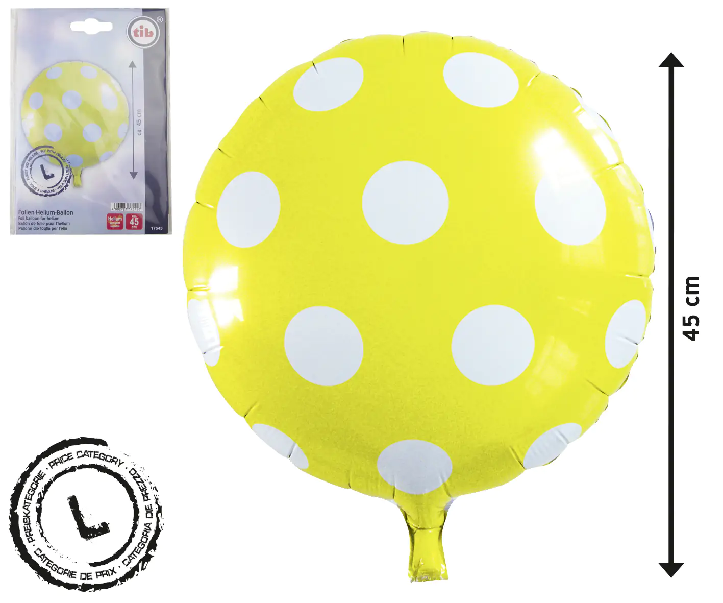 TIB Heyne Folienballon Punkte gelb 1 Stück