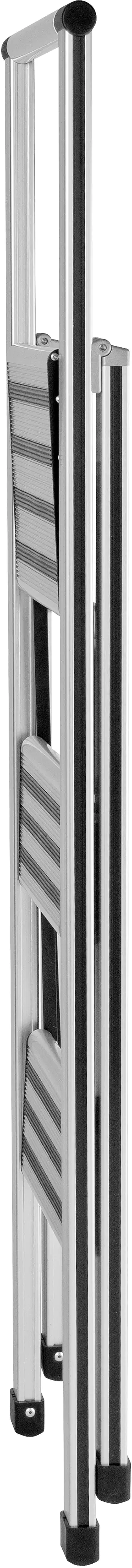 4008838601013_2668335 Wenko Alu-Design Klapptrittleiter 3-Stufig, Ultraflach, Breite Stufen, max. 150 kg,