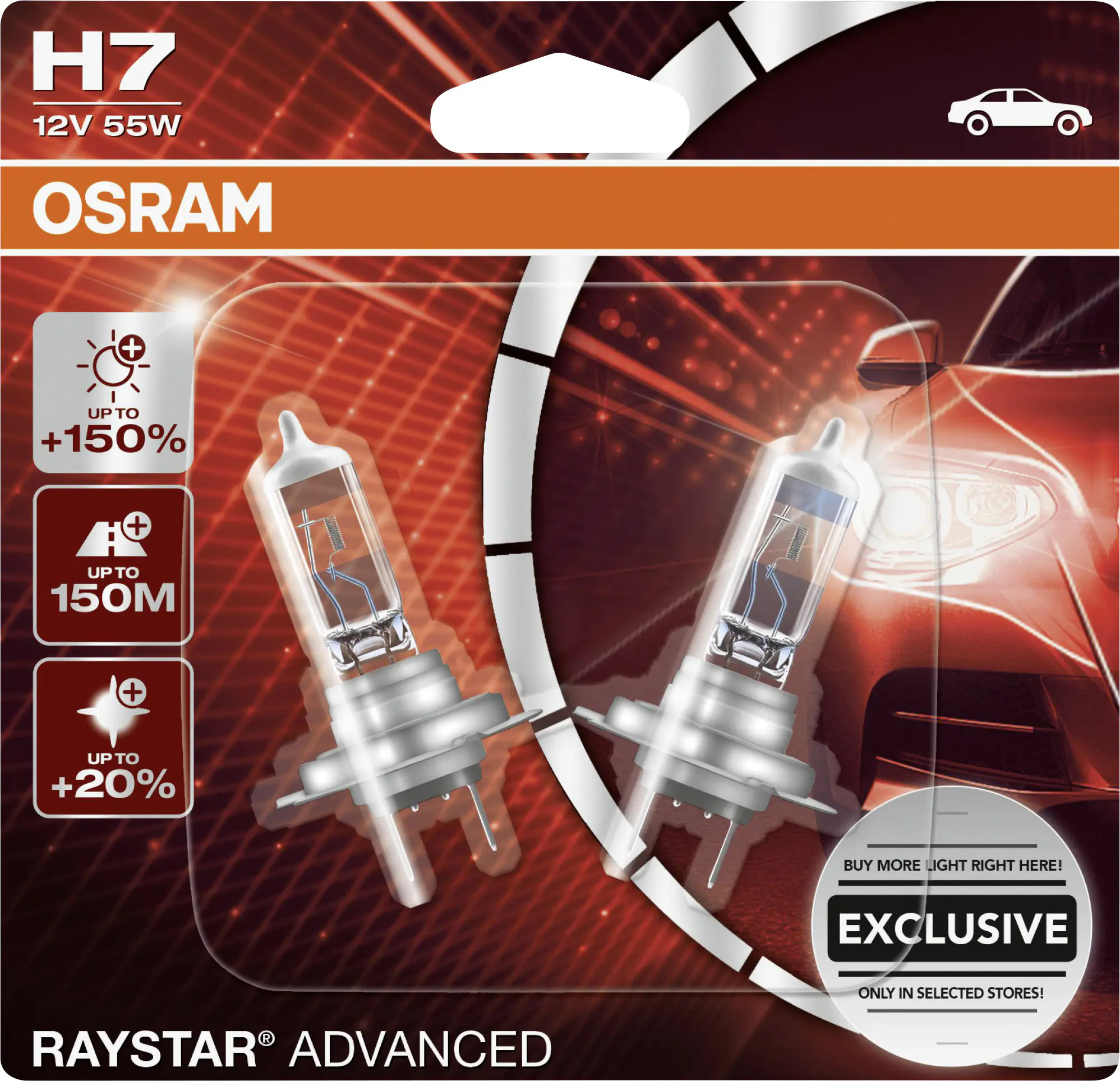 Osram Halogenlampe H7 Raystar Advanced  +150% 12V 60/55W