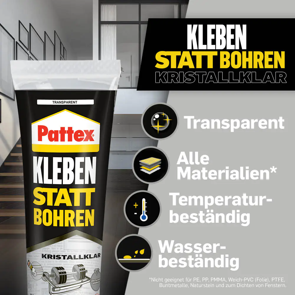 Pattex Montagekleber Kleben statt Bohren Kristallklar 90 g Tube, transparent