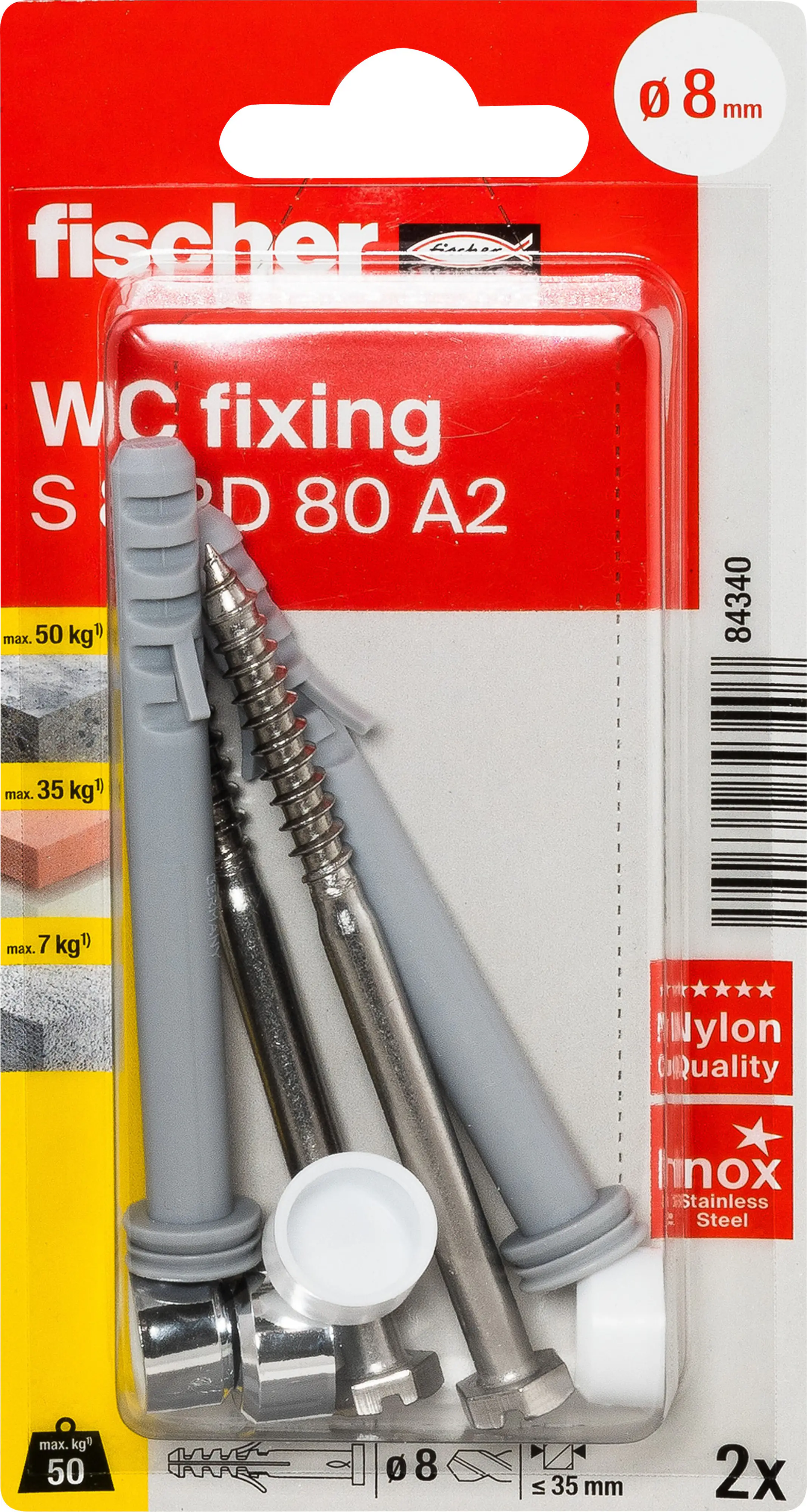 Fischer WC-Befestigungset S 8 RD 80 - 2 Stück