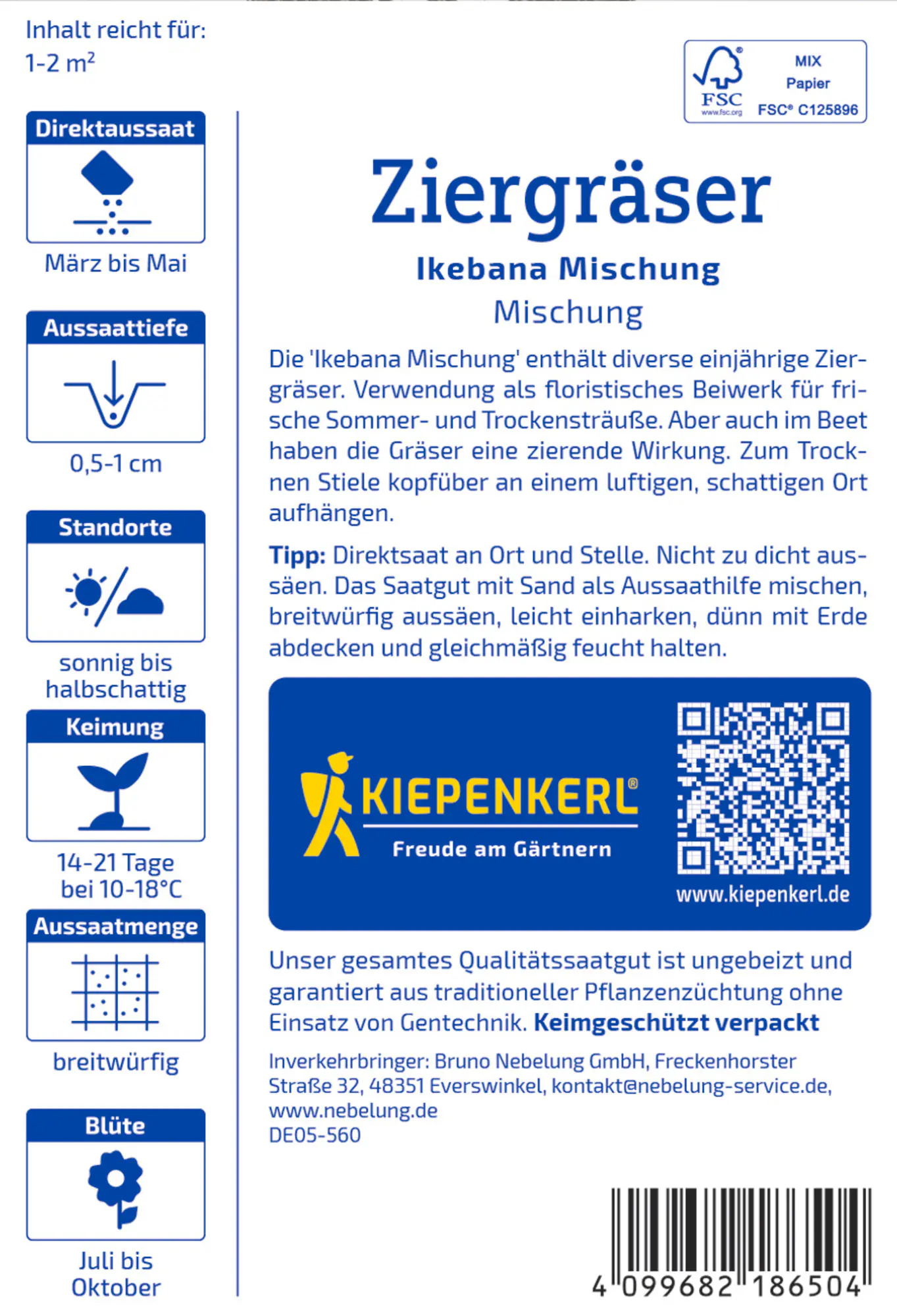 Kiepenkerl Blumensamen Ziergräser Ikebana Mischung für ca. 1 - 2 m²