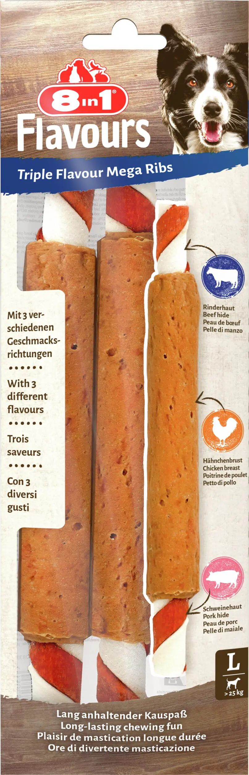 8in1 Hundeleckerli Triple Flavour Mega Ribs 140 g