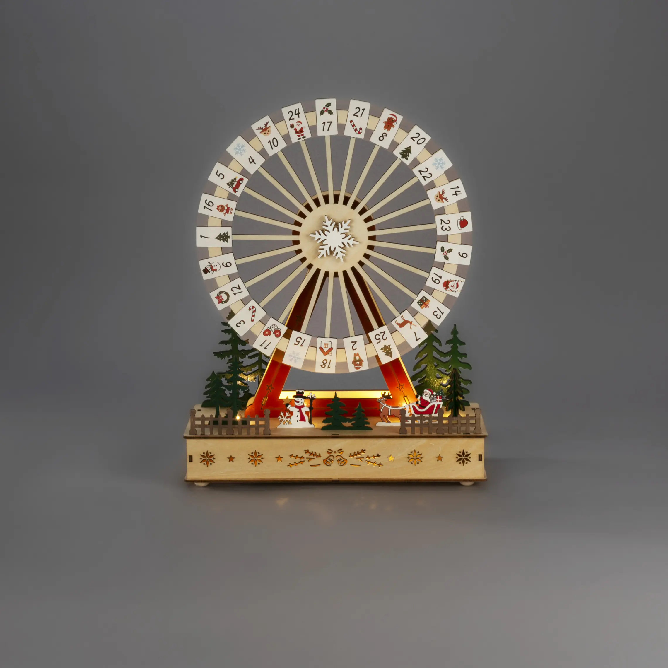 Konstsmide LED-Holzsilhouette Adventskalender Riesenrad batteriebetrieben mit Timer 28 x 35,5 cm warmweiß