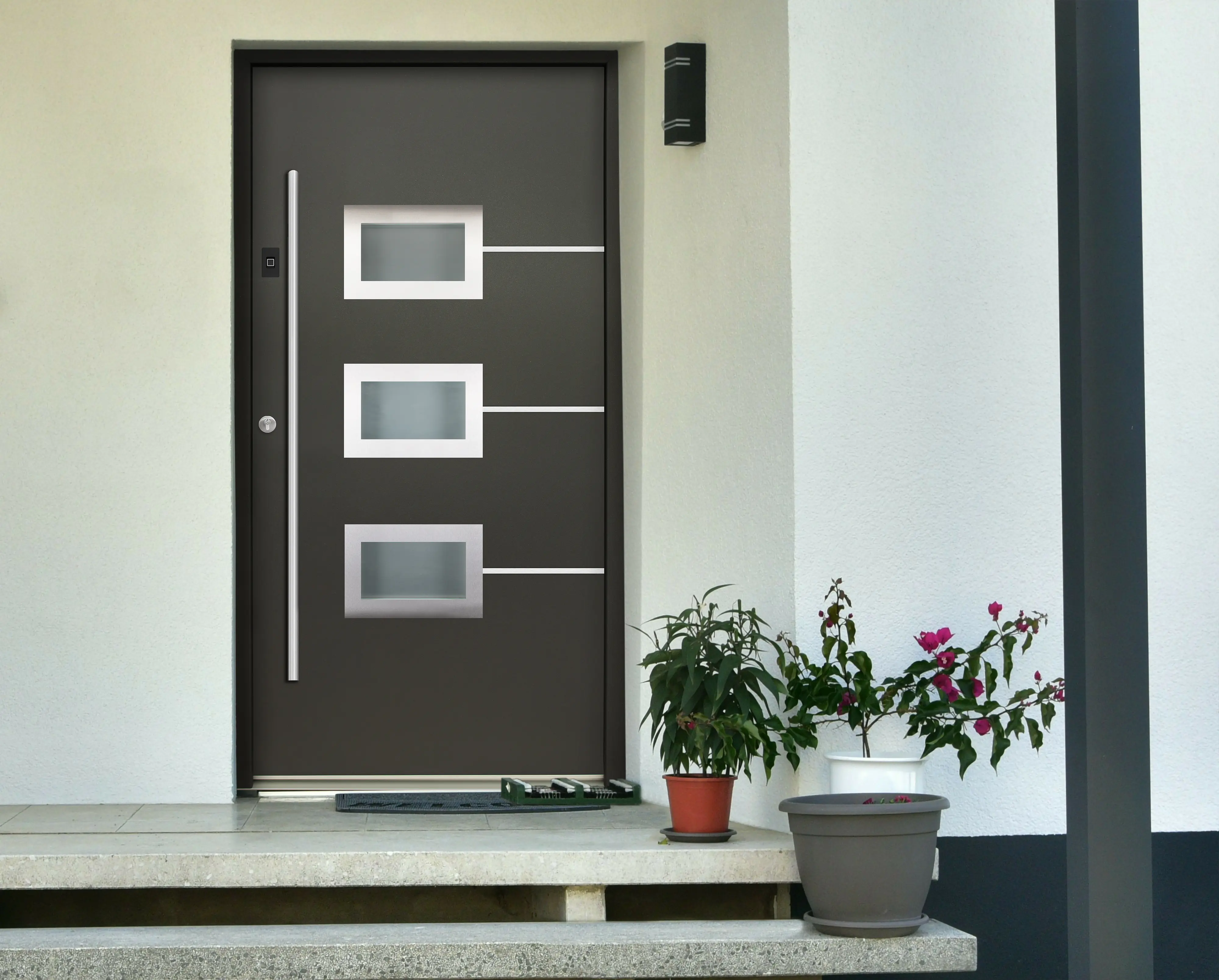Splendoor Haustür Passivedoor Premium B03 Aluminium/Stahl anthrazit DIN links 98 x 208 cm mit Fingerscan