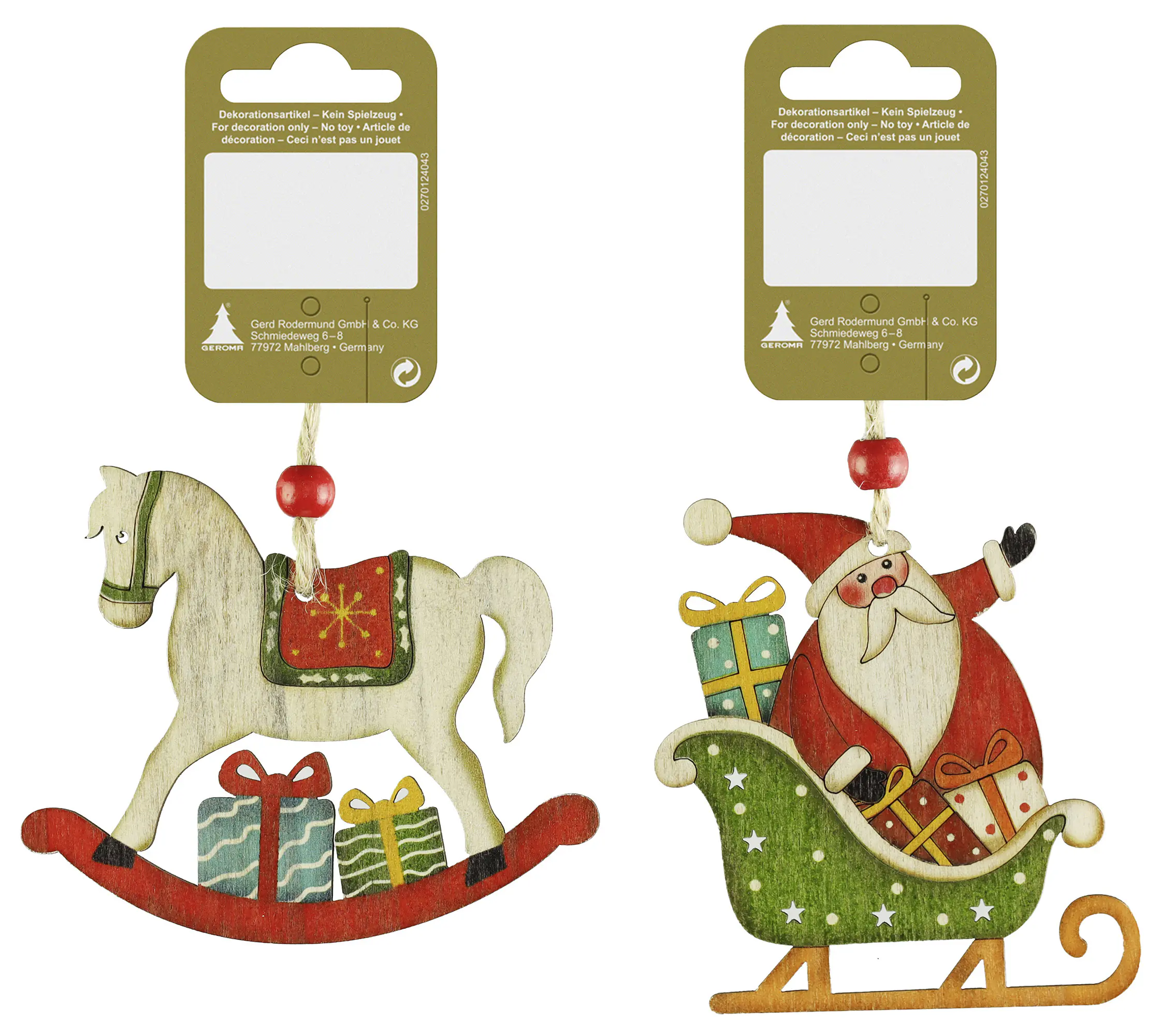 Weihnachtsanhänger aus Holz 10 cm bunt 2-fach sortiert