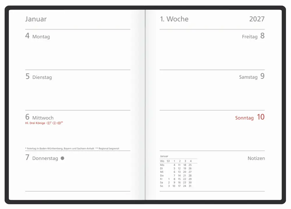 Korsch Kalender Wochentimer Colour 2027 anthrazit