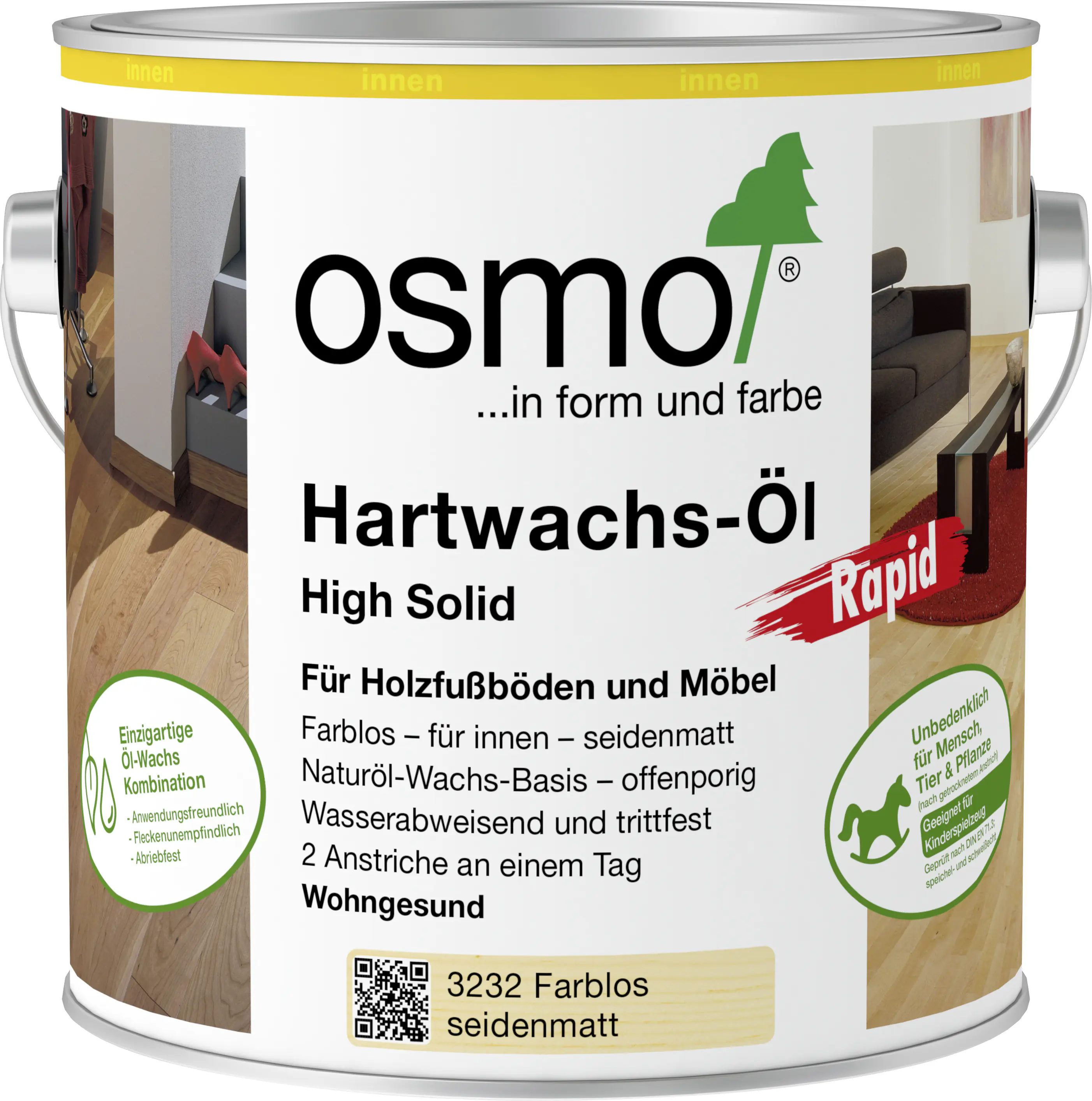 Osmo Hartwachsöl 2,5 L farblos seidenmatt Rapid