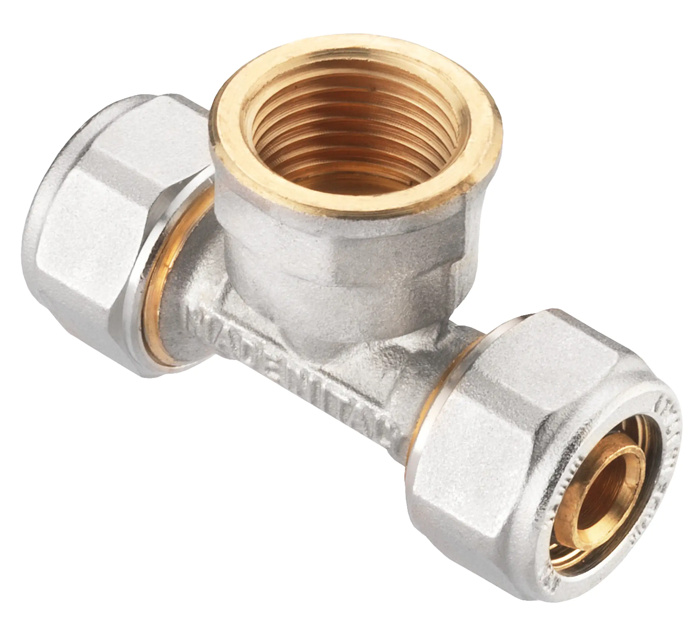 4035300820078 Cornat Schraub-T-Stück komplett ø 16 mm 1/2" IG Messing vernickelt