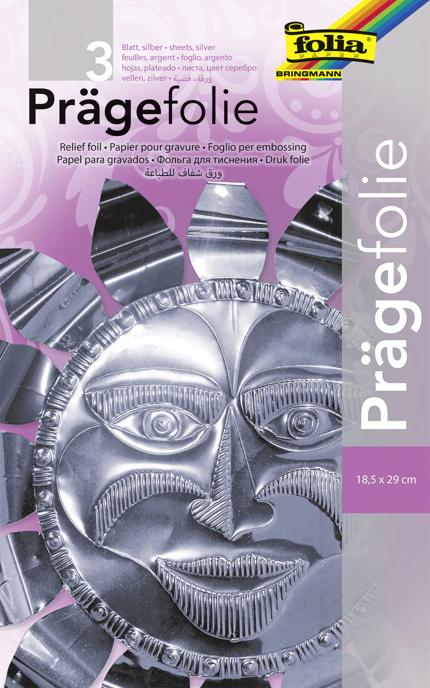 Glorex Prägefolie silber Hartmetall 19 x 30 cm, 3 Blatt