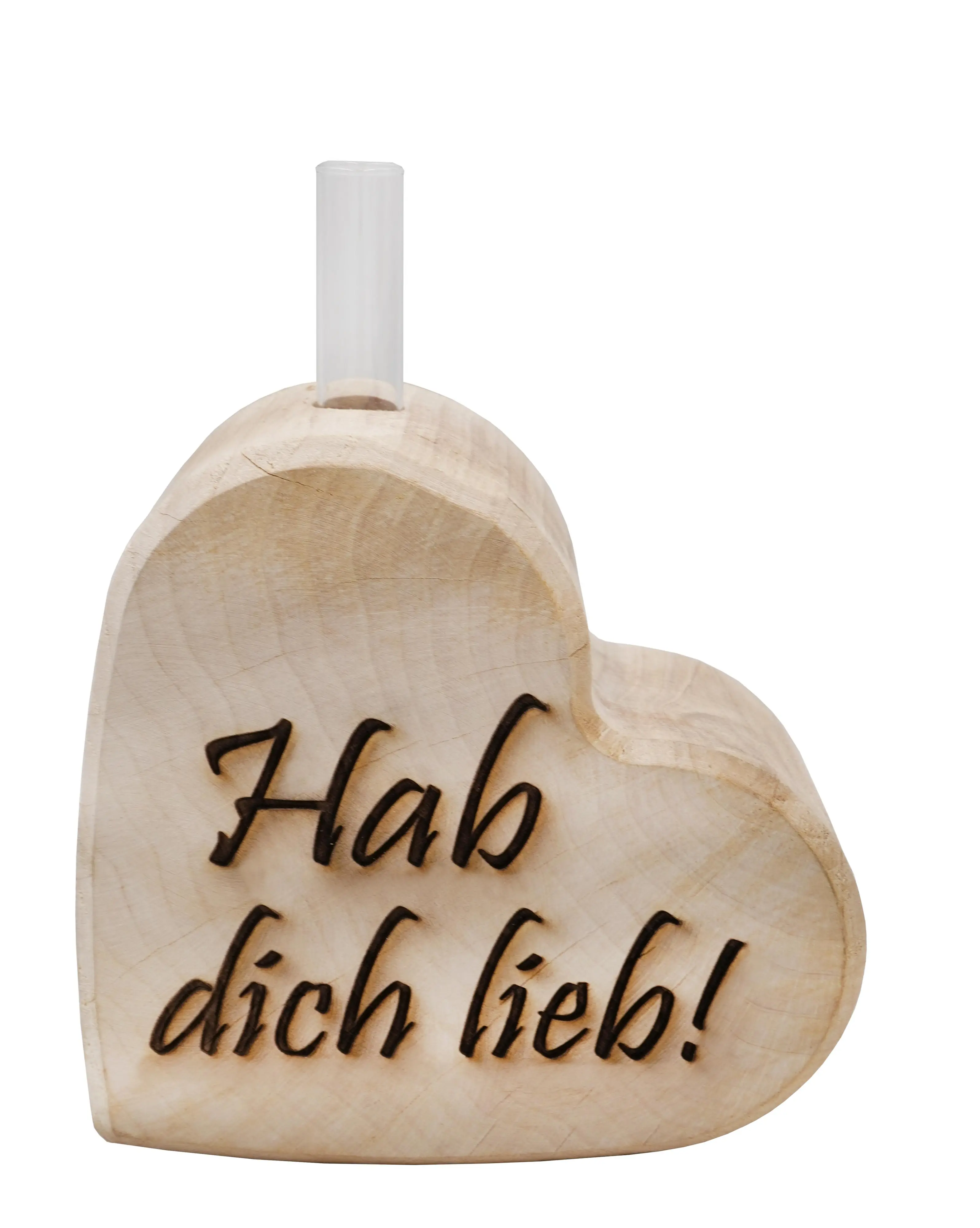 Badeko Dekoaufsteller Holzherz Hab dich lieb 15 x 15 cm inkl. Reagenzglas natur
