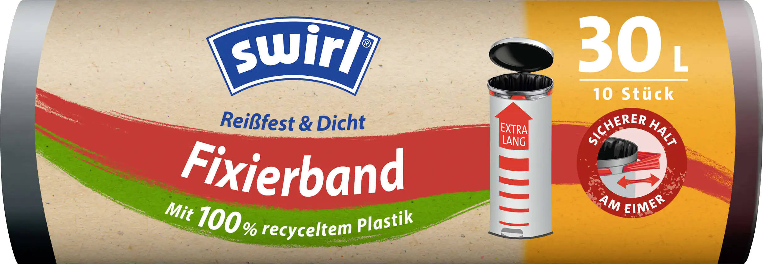 Swirl® Fixierband-Müllbeutel XL 30 L Reißfest & Dicht Swirl® Fixierband-Müllbeutel XL 30 L Reißfest & Dicht
