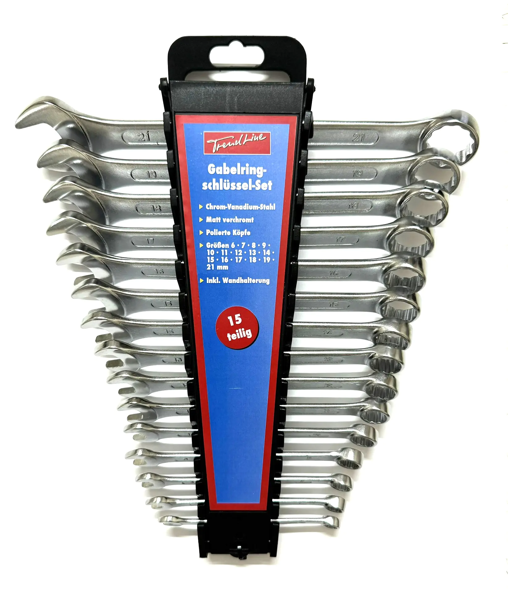 TrendLine Gabelringschlüssel-Set 15-tlg mit Wandhalterung TrendLine Gabelringschlüssel-Set 15-tlg mit Wandhalterung