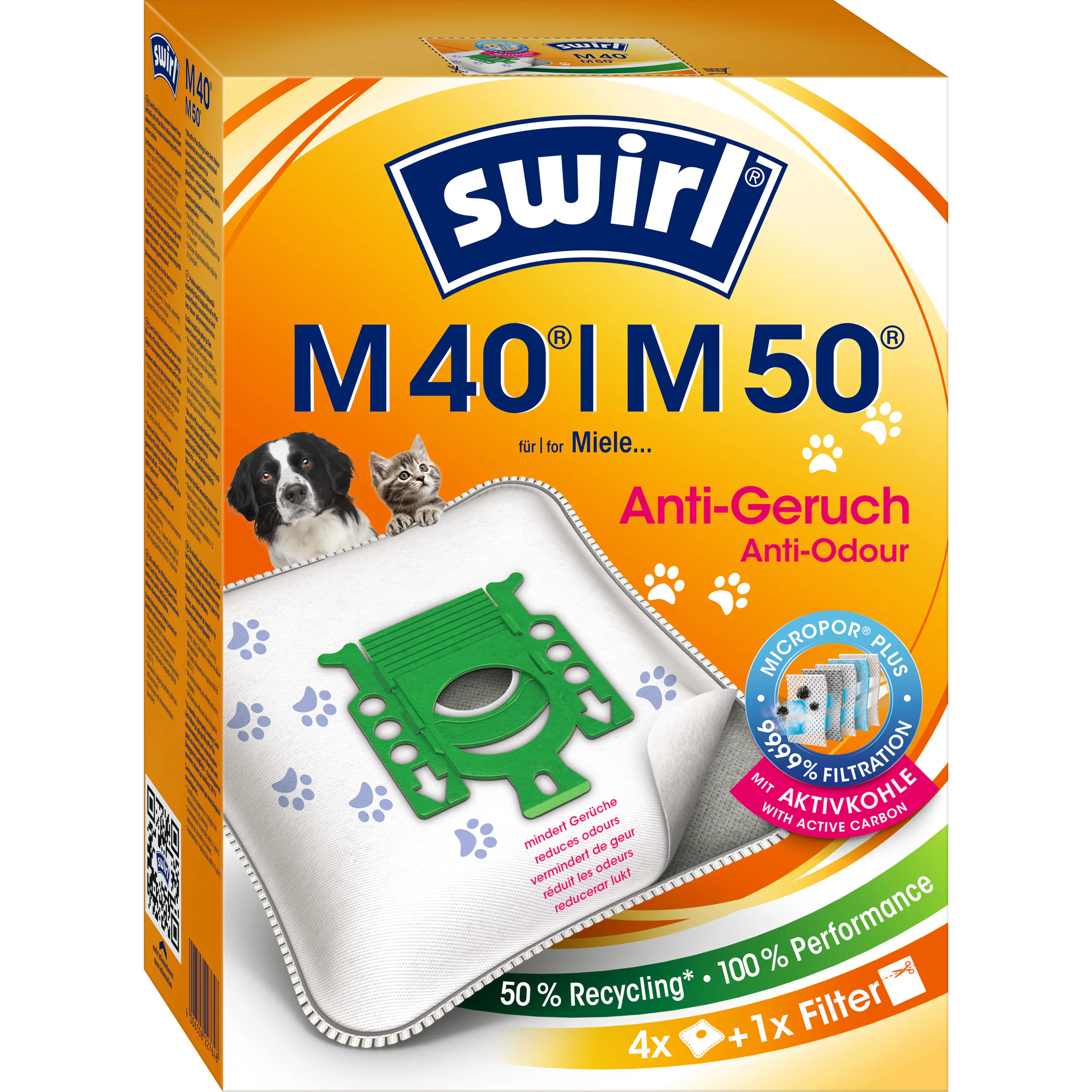 Swirl M 40 EcoPor Anti-Geruch Staubsaugerbeutel 4 Staubbeutel + 1 Filter