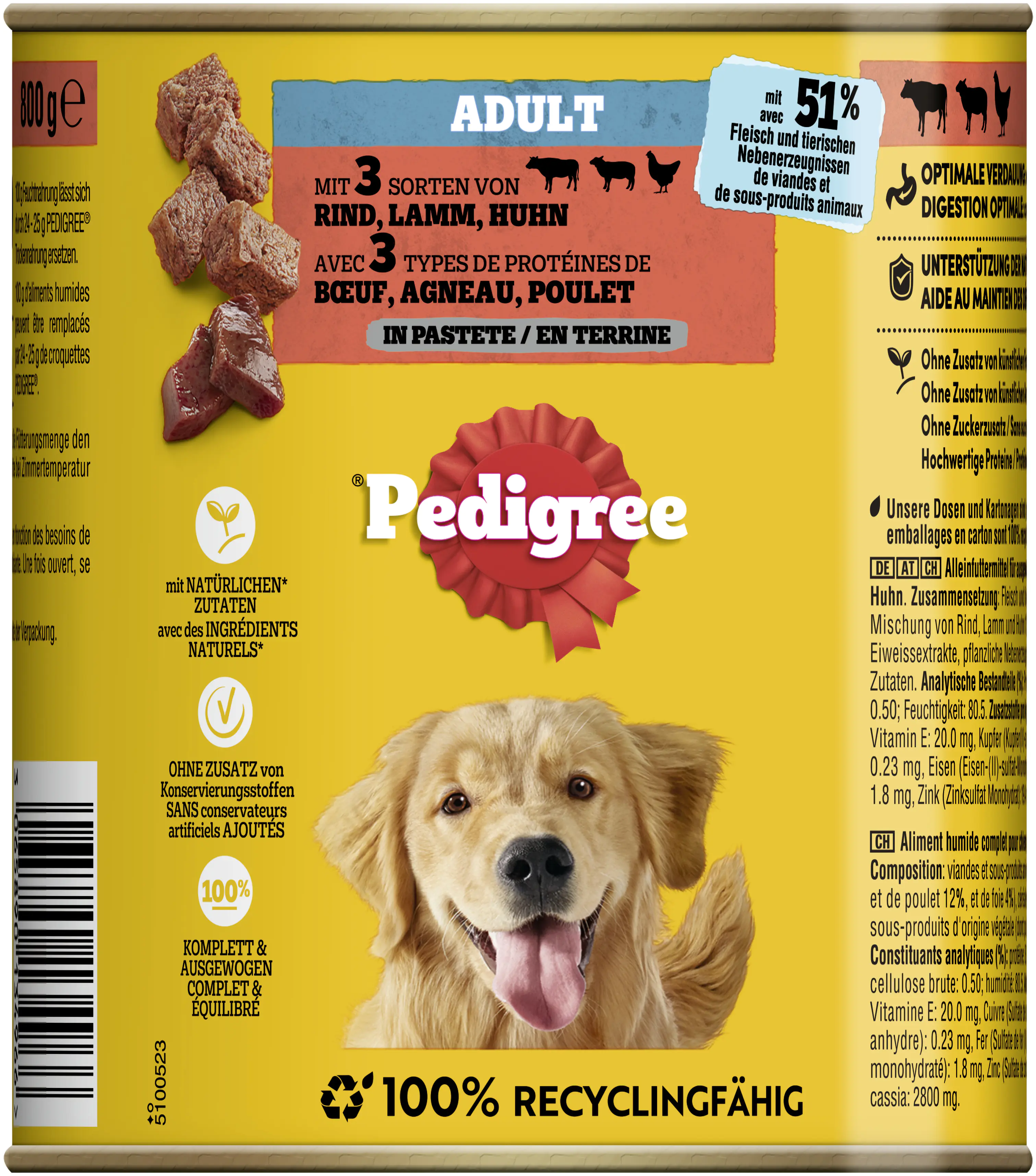 Pedigree Hundefutter Classic 800 g mit Rind, Lamm und Huhn Pedigree Hundefutter Classic 800 g mit Rind, Lamm und Huhn