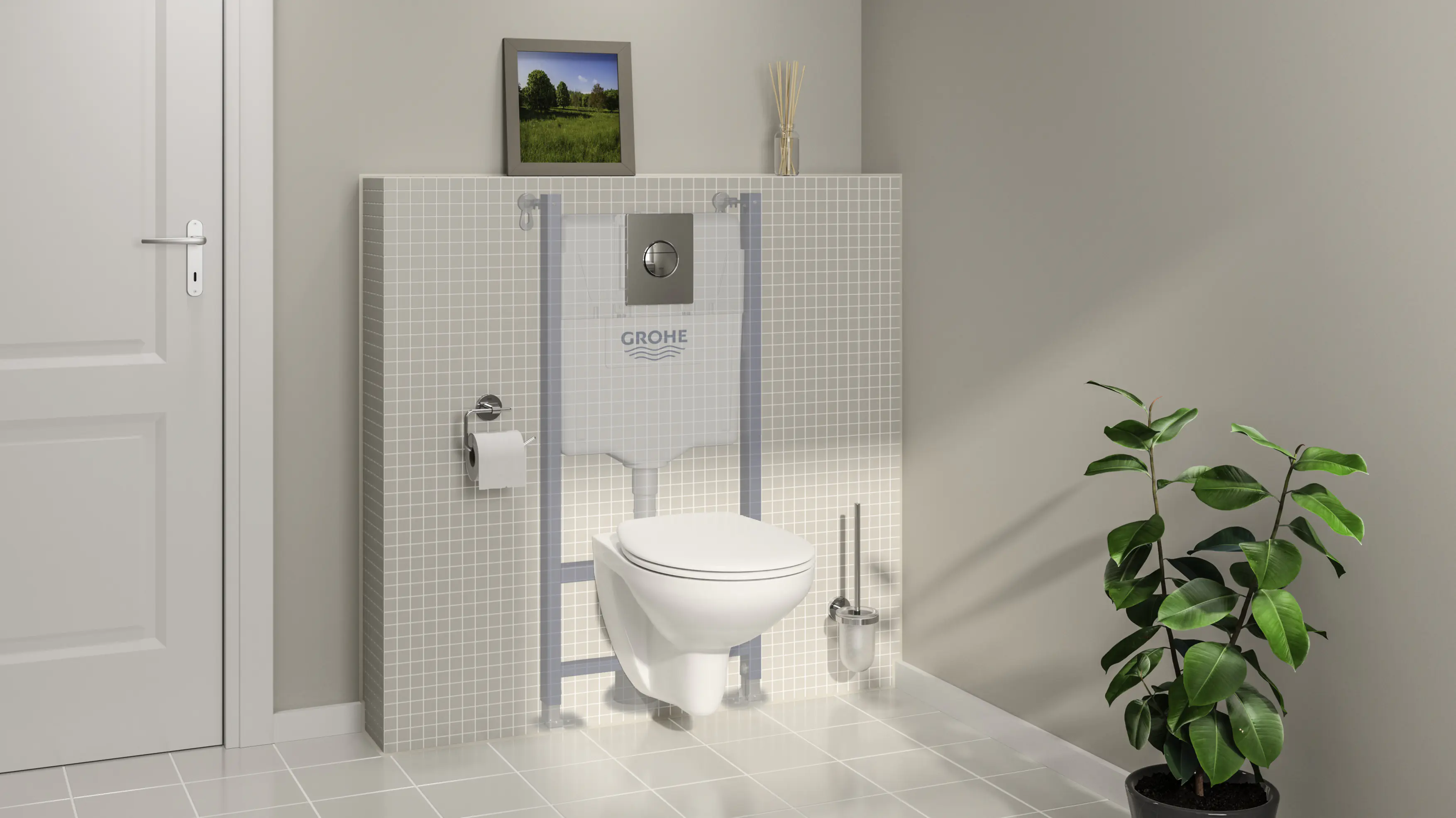 Grohe Wand-WC Komplettset Solido Compact chrom / alpinweiß, 5in1 Set